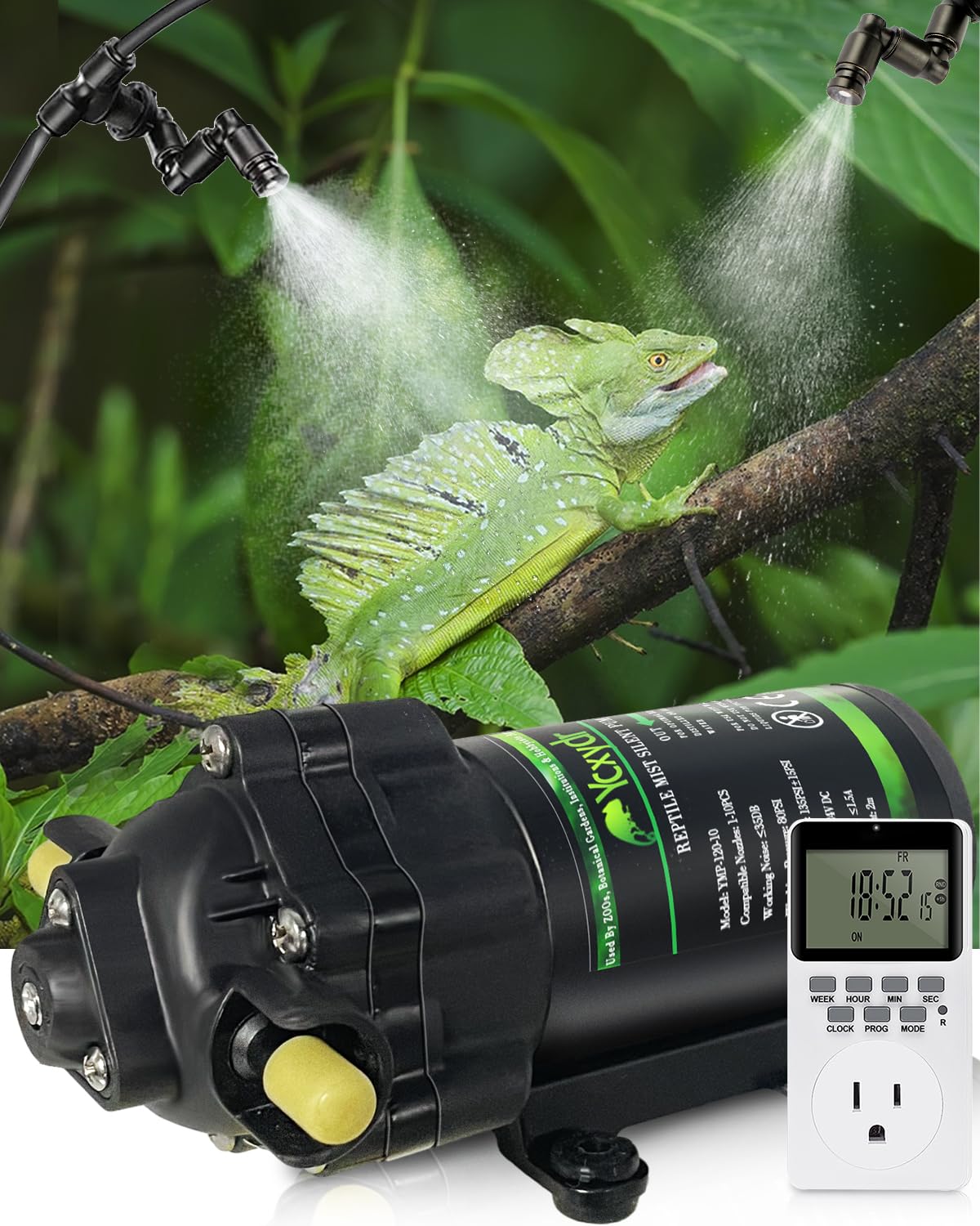 Automatic Reptile Misting System with Programmable Timer - 6 Adjustable 360° Nozzles for Terrariums - Ideal for Lizards, Snakes, Frogs & Live Plants - Perfect Humidity Control for Reptile Tanks & Herb Gardens