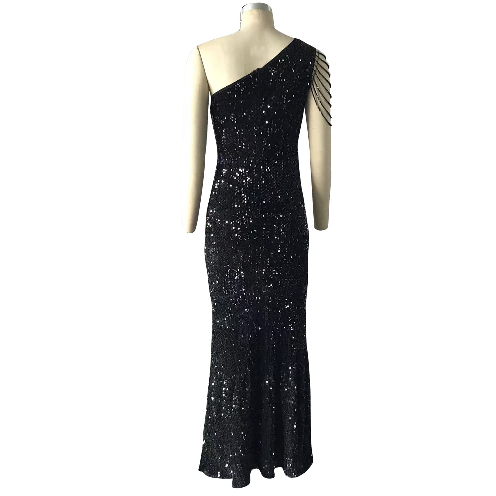 Cololura Women's Elegant Sequin One Shoulder Mermaid Cocktail Dress with Tassel - Sexy Bodycon Evening Gown for Parties, Prom, Wedding & Special Occasions