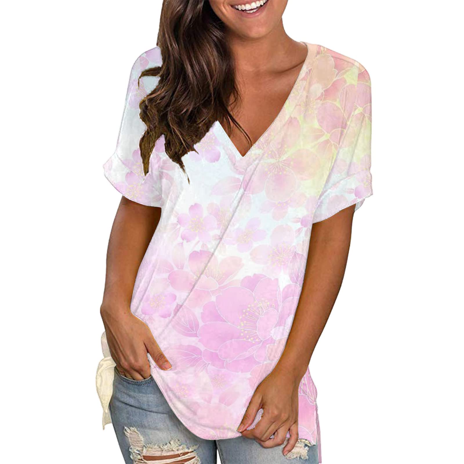 Women's Summer Printed Short Sleeve Casual Tunic Blouse - Sexy Flowy Top for Women | Perfect for Beach, Vacation & Everyday Wear