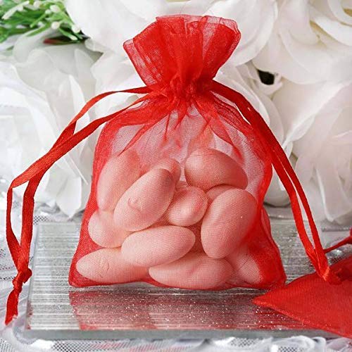 7X9 cm Small Red Organza Potli Bags - Elegant Jewelry Pouch for Wedding Party Favors, Return Gifts & Special Occasions | Perfect for Bridal Shower, Birthday Celebrations & Festival Gifting