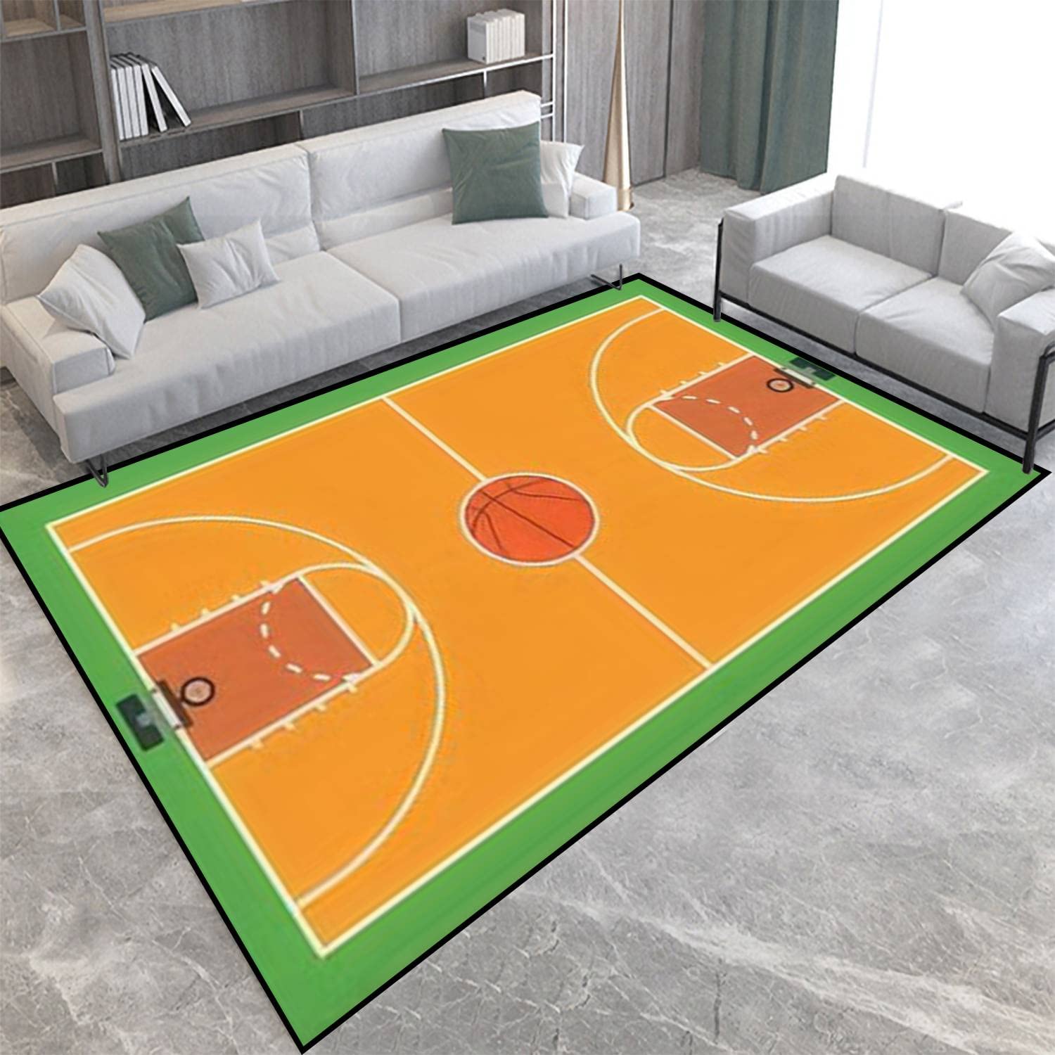 Premium Non-Slip Basketball Court Area Rug - Soft Green Indoor/Outdoor Carpet Mat for Living Room, Bedroom & Kids Room - Perfect for Yoga, Play Areas & Home Decor