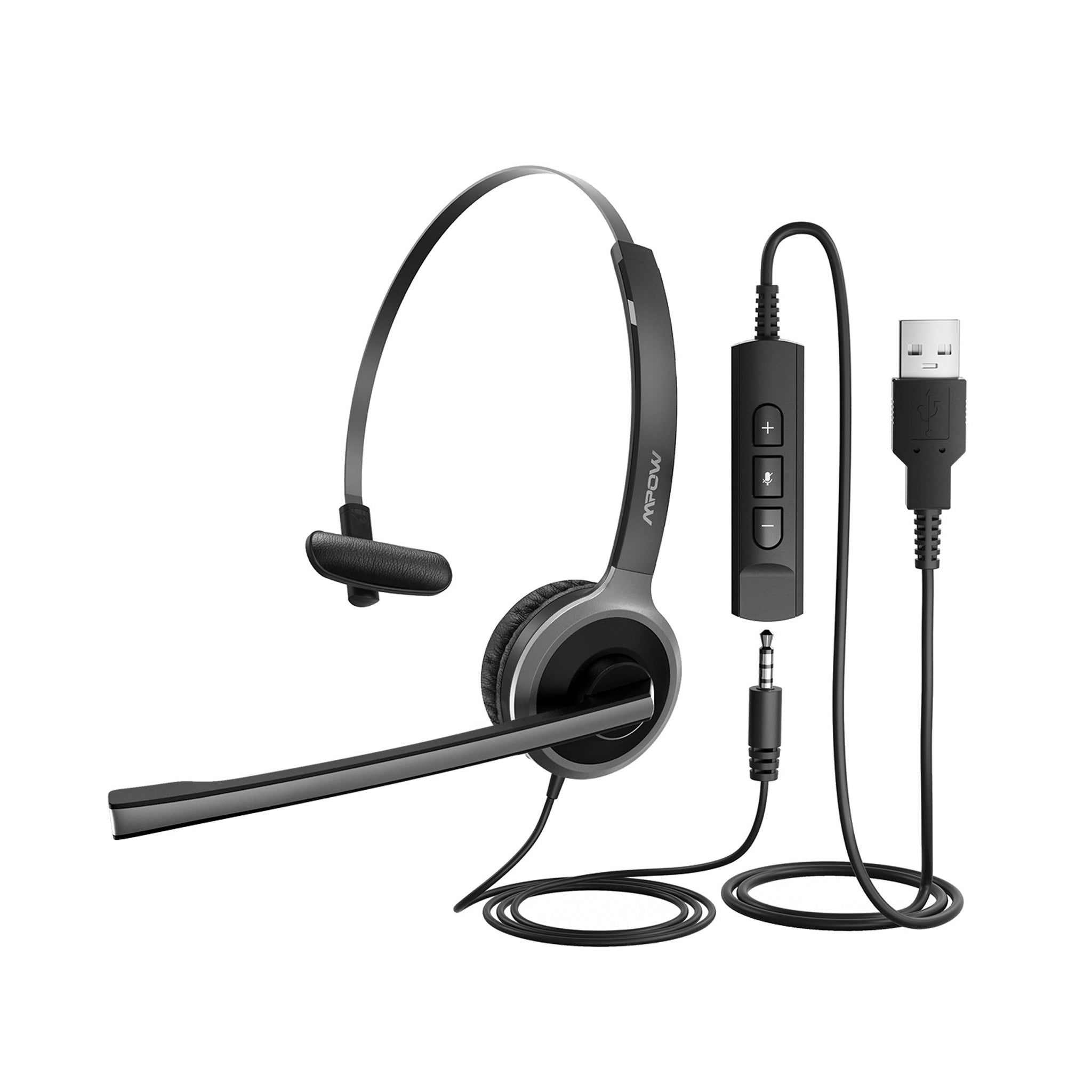 Mpow Single Sided USB Headset with Noise Cancelling Microphone - Comfortable Computer Headset for Online Classes, Call Center, Gaming & Remote Work (Black)