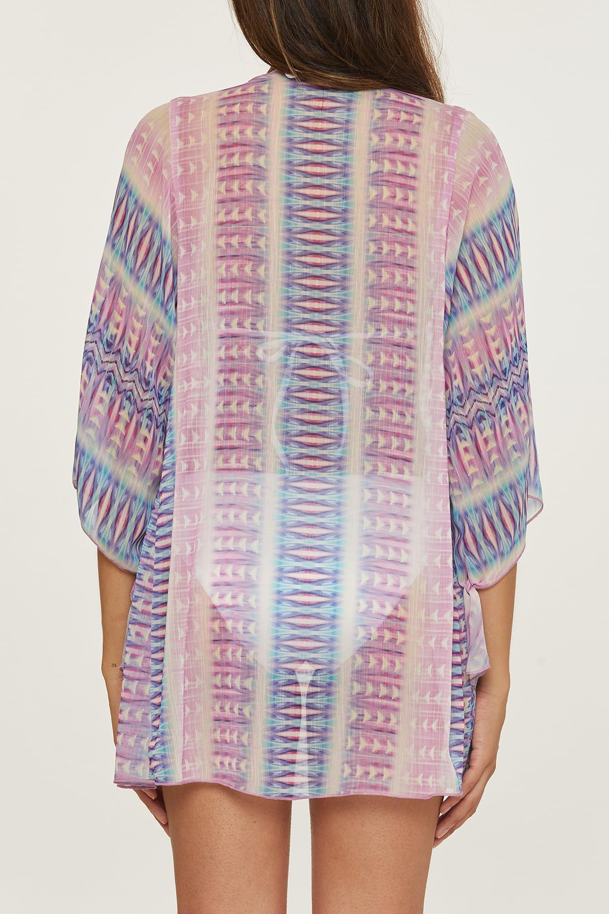 BECCA Women's Tulum Chiffon Tunic - Flowy Abstract Print Casual Blouse for Summer, Beach Cover Up, Vacation Wear & Boho Outfit