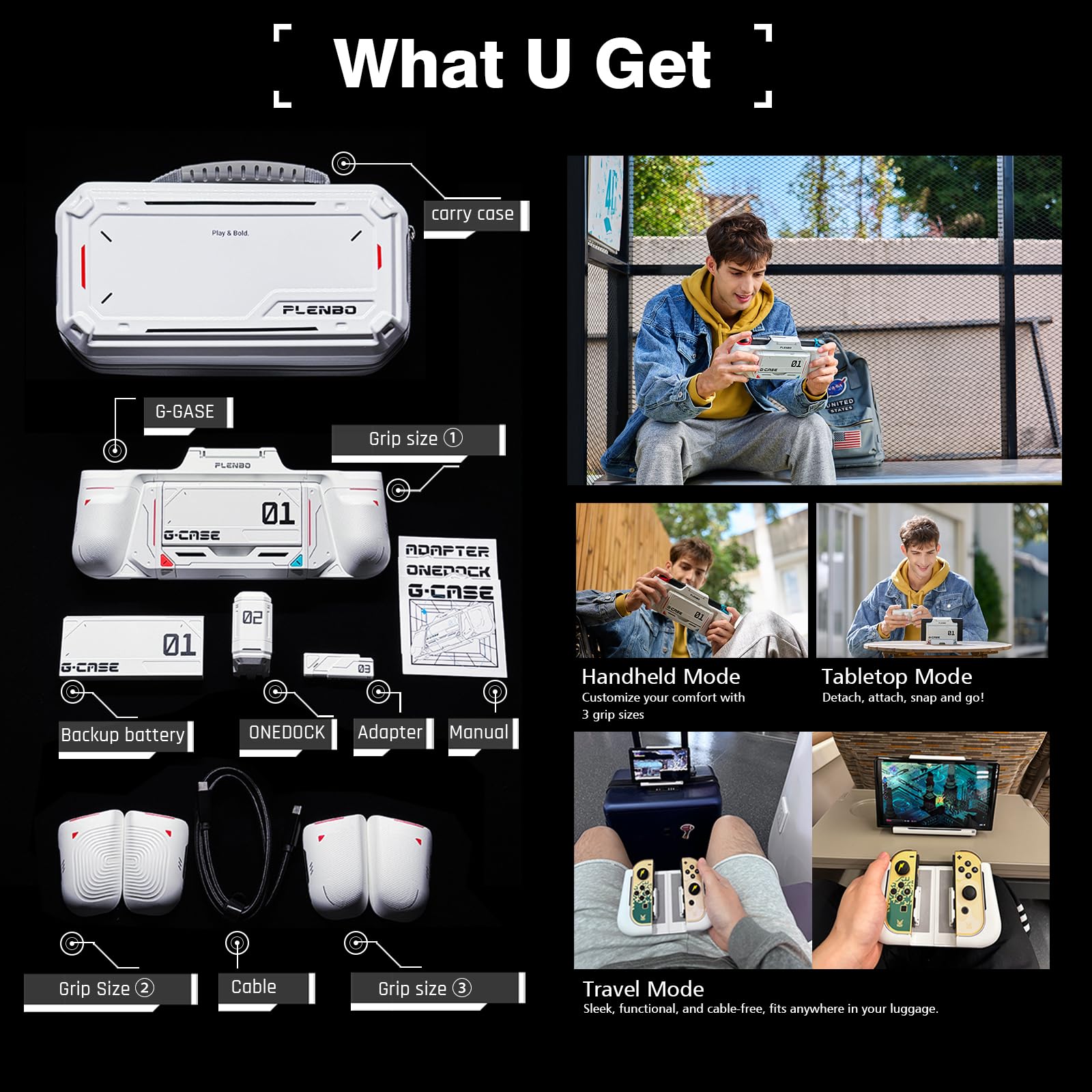 Plenbo G-case Family Kit (Upgraded) for Nintendo Switch OLED - Protective Grip Case, Dock Charger, BT 5.0 Controller Adapter, USB-C Cable & Carry Bag - Perfect for Gaming at Home, Travel & Multiplayer Parties - Black