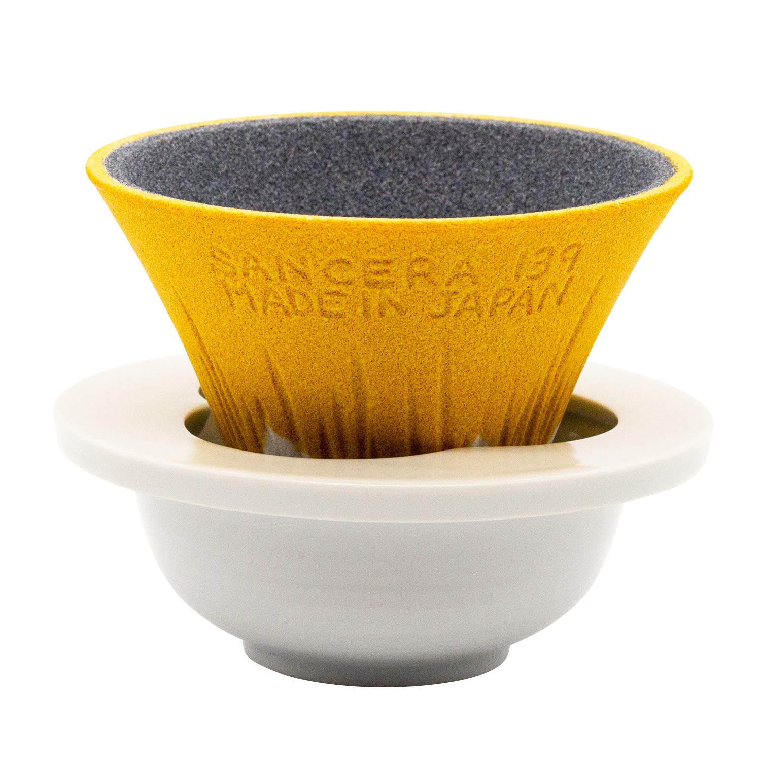Premium Fuji Ceramic Coffee Filter Dripper with Dedicated Base & Saucer - Yellow | Japanese-Style Pour Over Coffee Maker for Home, Office & Cafe Brewing