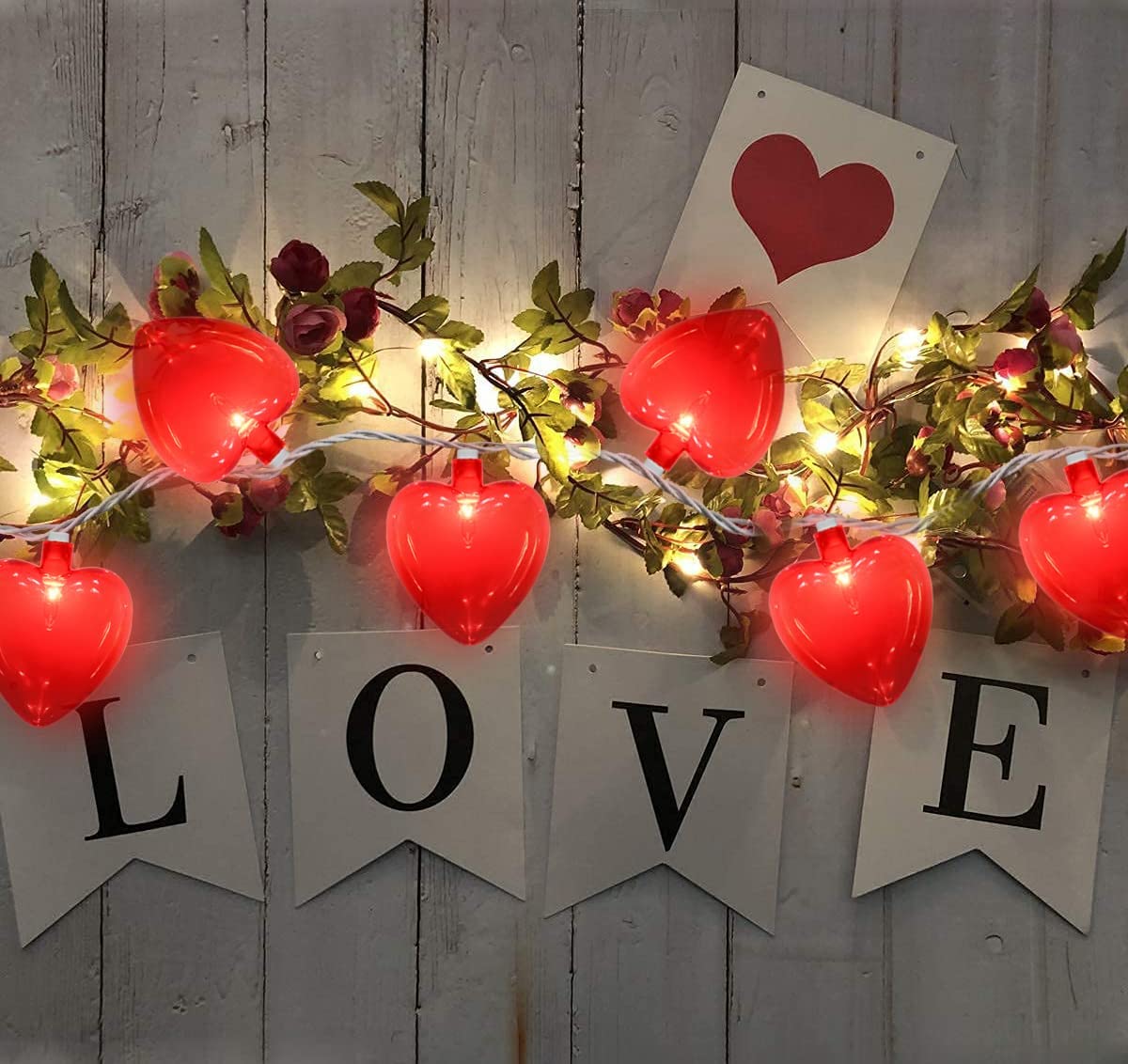 8.5Ft Heart String Lights with 10 Red 3D Hearts - Romantic Plug-in Fairy Lights for Valentine's Day, Bedroom, Wedding, Anniversary - Indoor & Outdoor Decoration - Perfect for Romantic Dinners, Garden Parties and Home Decor