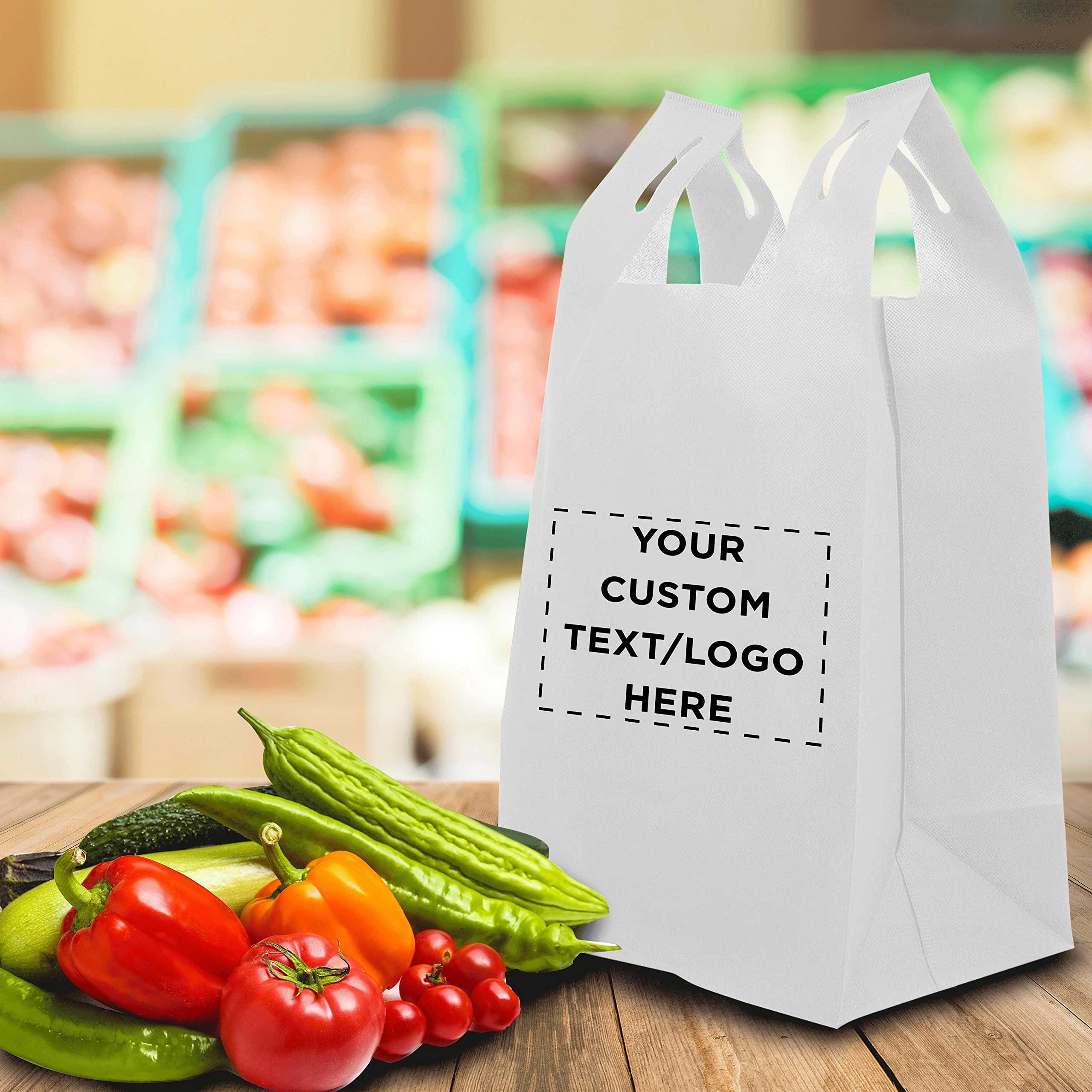 Custom Bodega Lightweight Tote Bags - Bulk Pack of 50 Reusable Grocery Bags - Personalized Promotional Totes for Trade Shows, Parties & Picnics - Eco-Friendly White Shopping Bags (Great for Retail Stores, Events & Everyday Use)