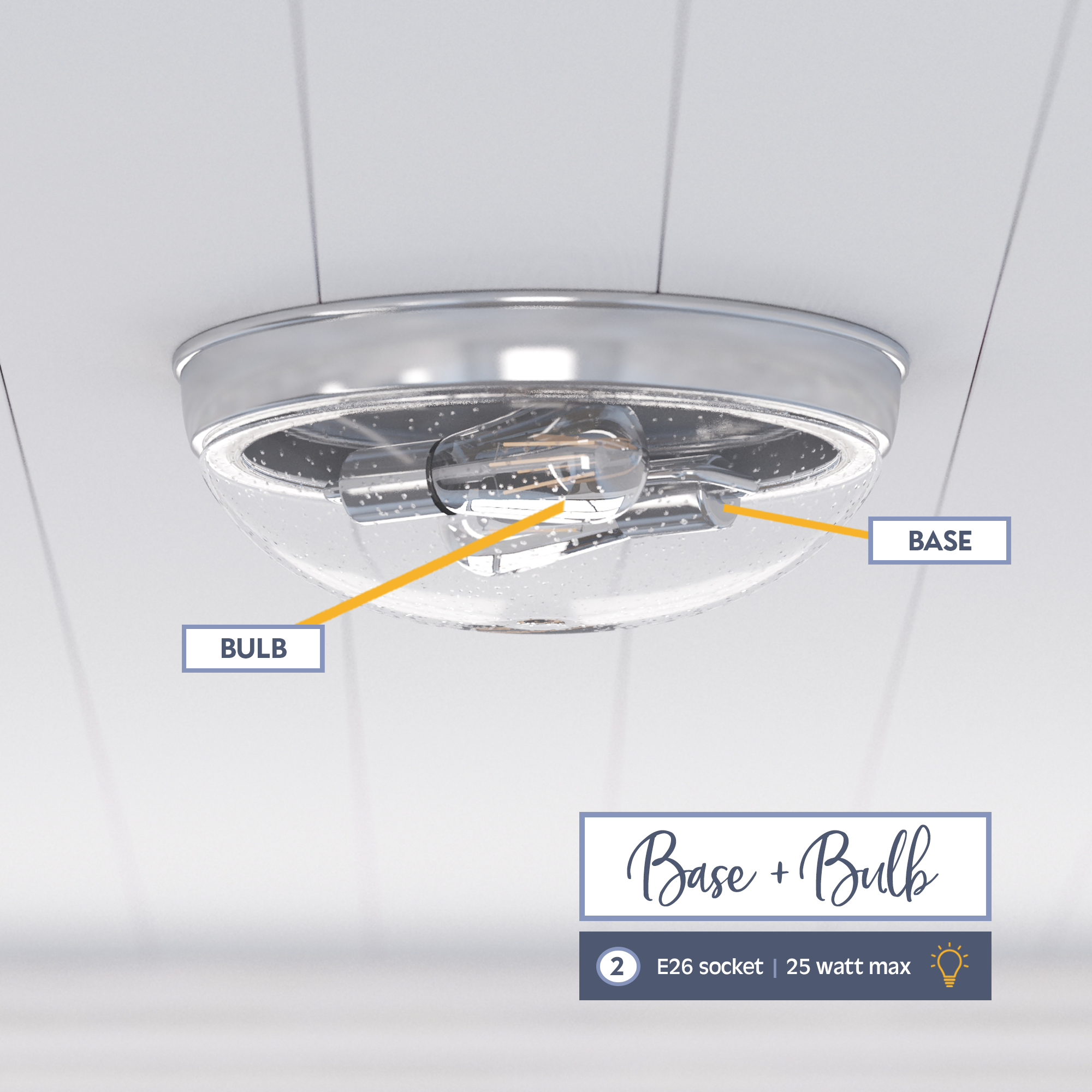 Madalyn Dome Flushmount Light Fixture - Clear Seeded Glass with Brushed Nickel Finish | Modern Ceiling Lighting for Bedroom, Kitchen & Hallway