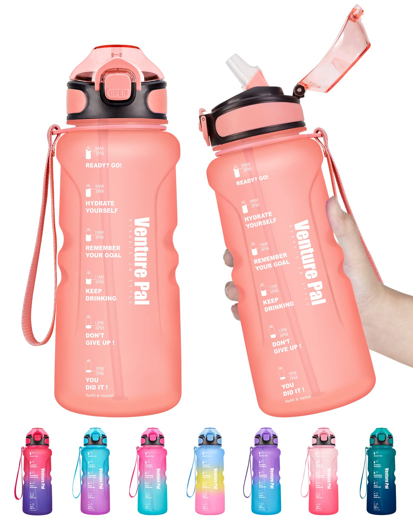Venture Pal 32oz Leakproof Water Bottle with Straw & Time Marker - BPA Free for Gym, Hiking & Sports