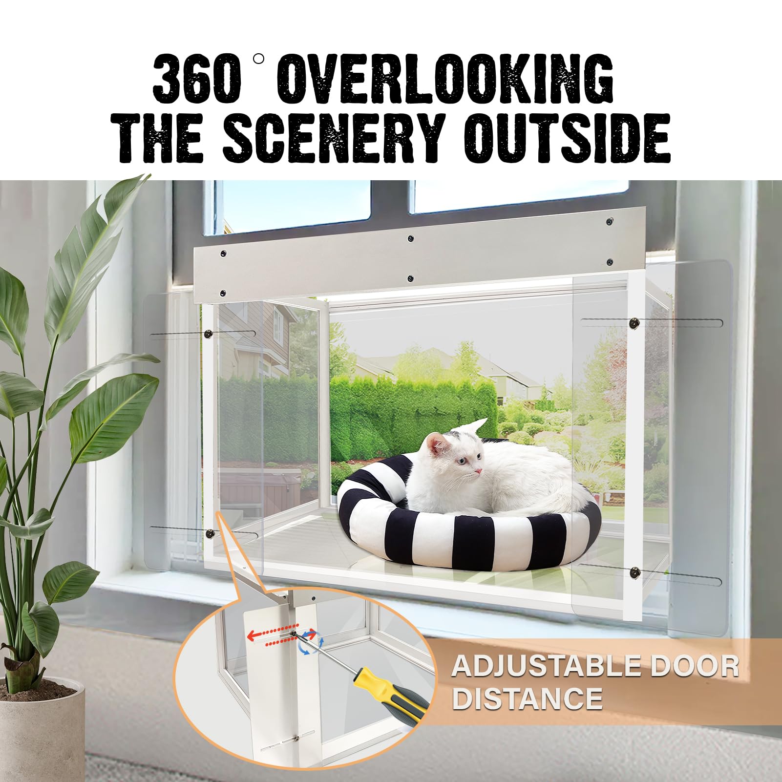 Acrylic Cat Window Catio - Outdoor Cat Enclosure with Wooden Frame & Waterproof Clear Roof - Perfect for Sunbathing, Napping & Bird Watching - Indoor/Outdoor Cat Window Perch for Safe Outdoor Enjoyment - Ideal for Apartments, Balconies & Backyards