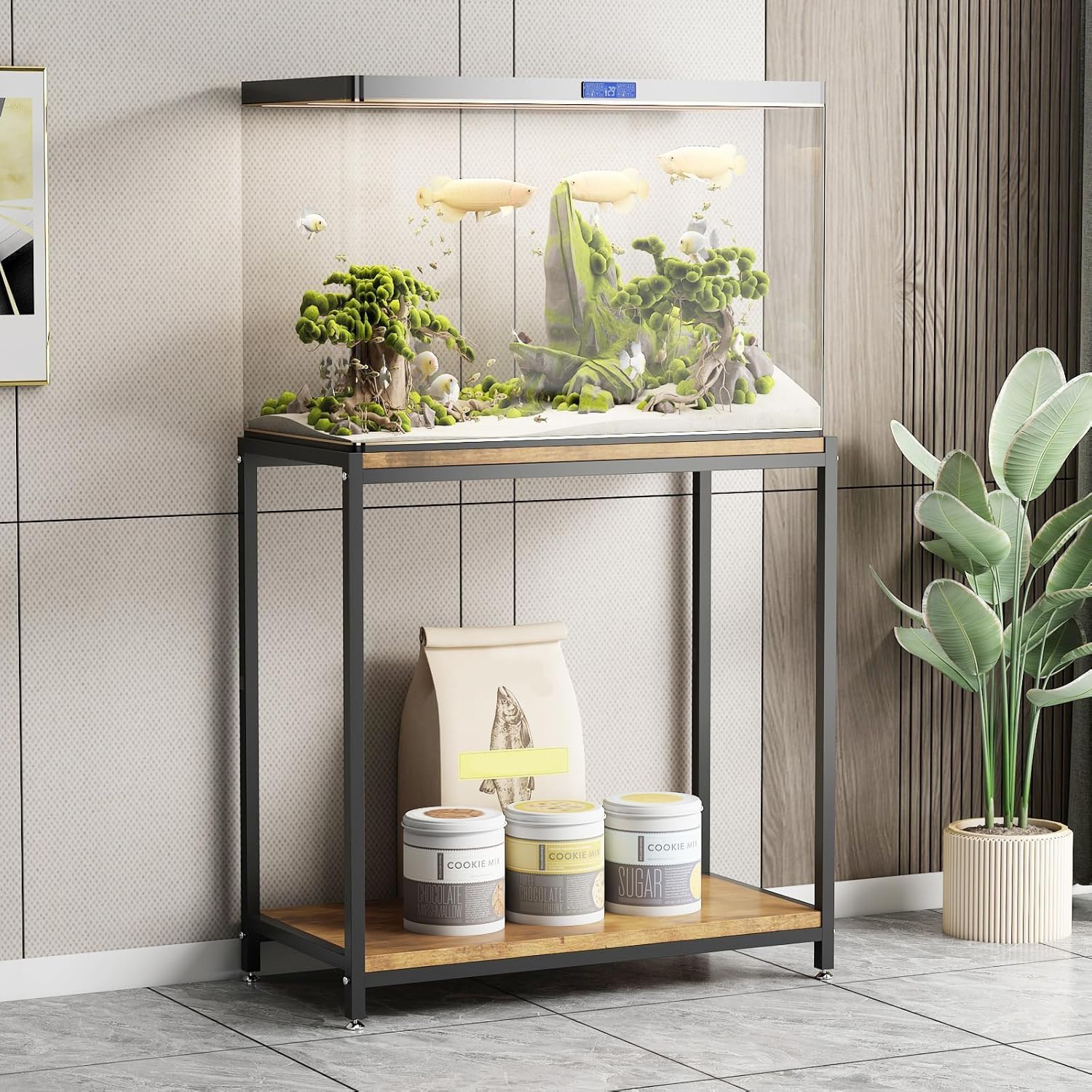 20 Gallon Heavy Duty Metal Aquarium Stand with Storage Shelves - Sturdy Fish Tank Rack for Reptile Terrariums, Turtle Tanks - Perfect for Home, Office & Pet Accessories Organization (Black) - Ideal for Living Room, Bedroom & Reptile Enclosures
