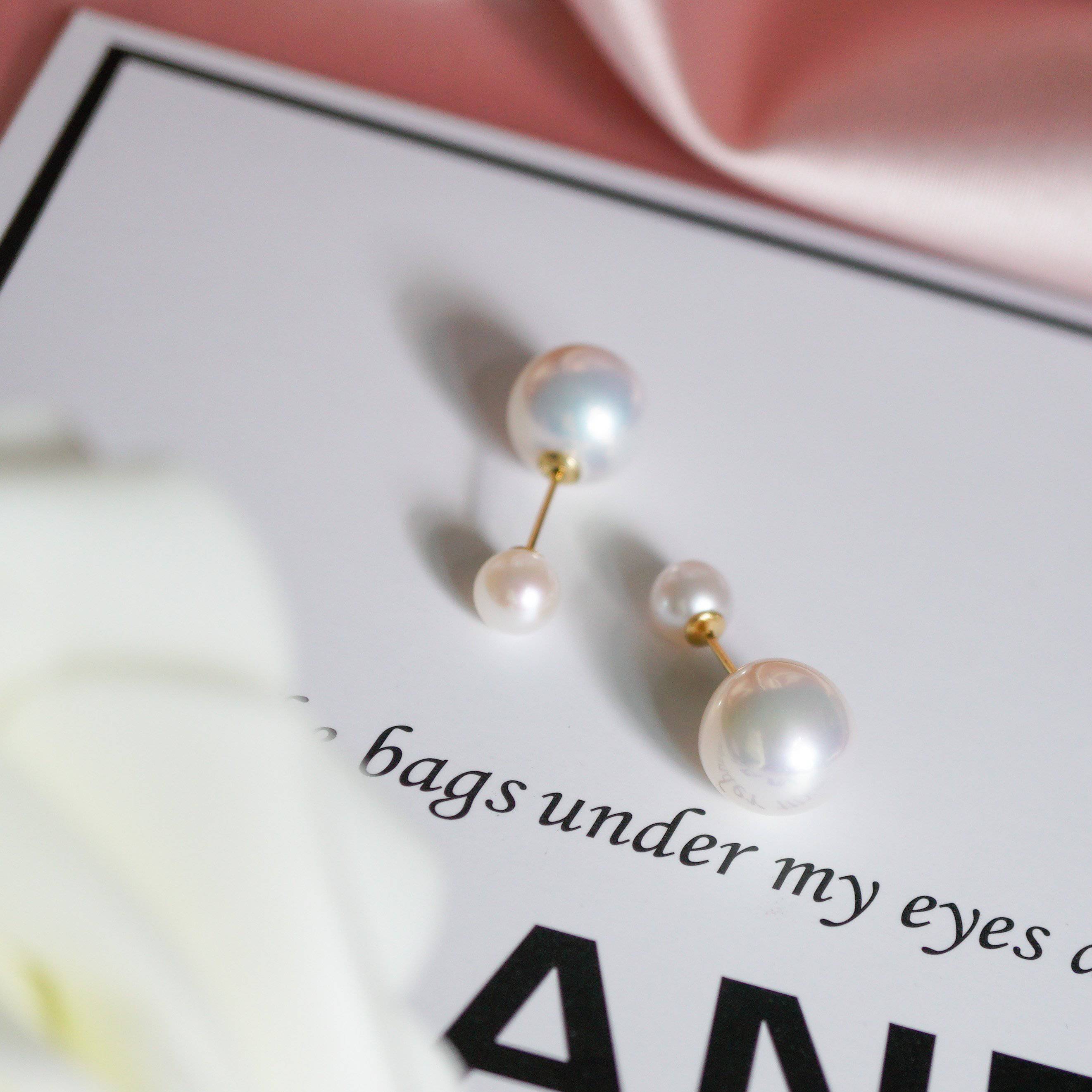 18K Solid Gold Interchangeable Freshwater Pearl Earrings KE00042 - Elegant Dangle Earrings for Women | Perfect for Weddings, Parties & Everyday Wear
