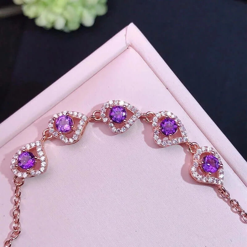 925 Sterling Silver Sparkly Amethyst Chain Bracelet for Women, Elegant Purple Gemstone Jewelry Gift - Perfect for Birthday, Anniversary & Everyday Wear