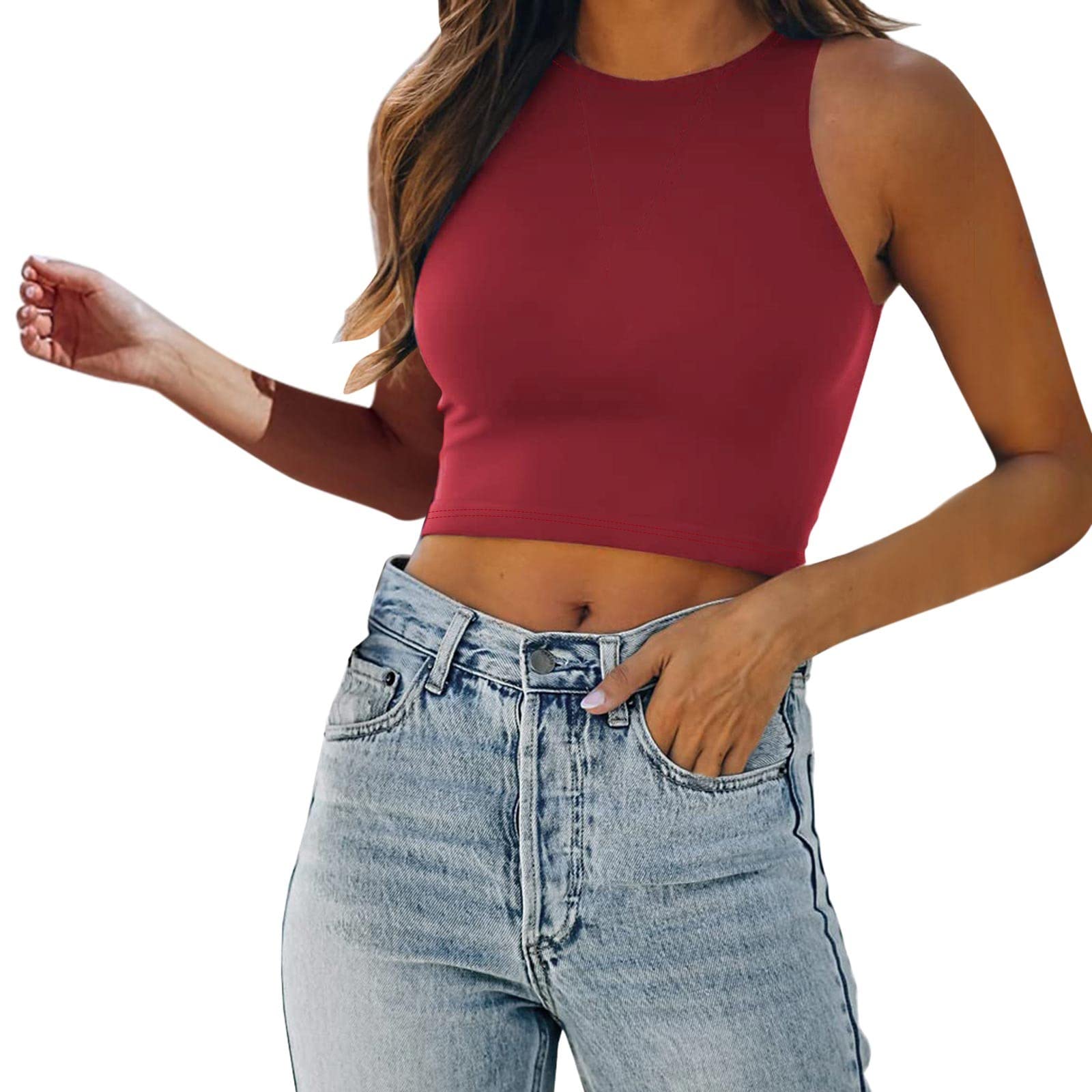 Trendy White Crop Top for Women & Teen Girls - Cute Racerback Tank Top for Summer, Gym, and Casual Outfits | Fashionable Women's Tops