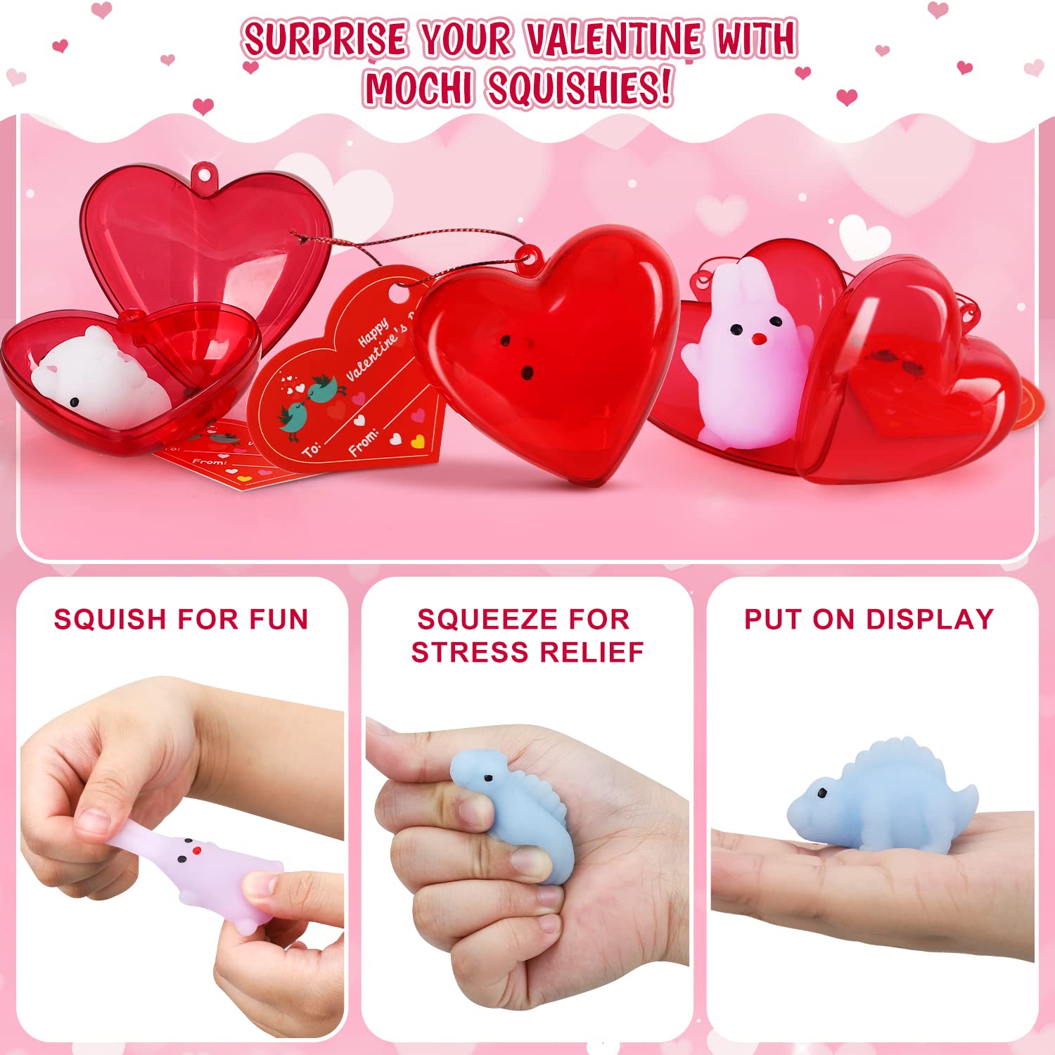 TOY Life 28pcs Mochi Squishy Toys Set - Kawaii Stress Relief Fidget Toys with Filled Hearts & Birthday Cards - Perfect Birthday Gifts for Kids, Classroom Prizes, Party Favors for Girls & Boys - Great for Sensory Play, Anxiety Relief and Party Decorations
