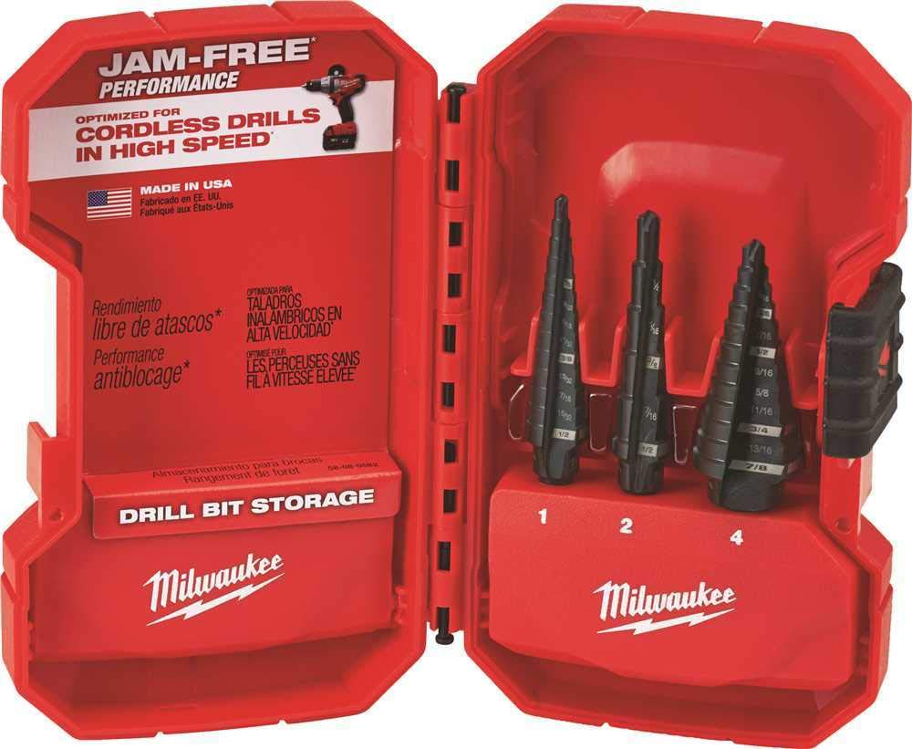 Milwaukee 48-89-9221 3-Piece Step Drill Bit Set for Metal, Wood & Plastic - Perfect for DIY Projects, Home Repairs & Professional Use