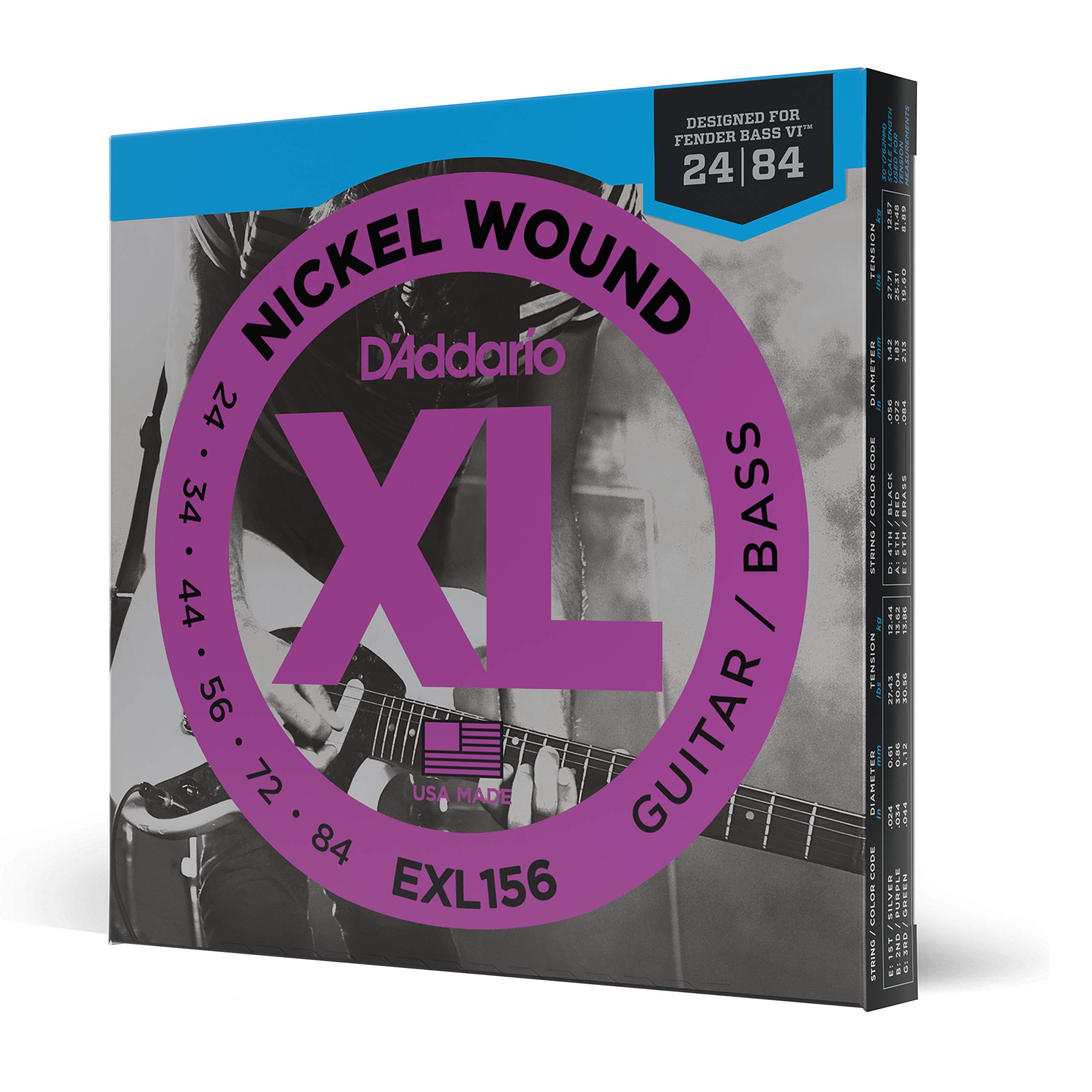 D'Addario EXL156 XL Nickel Electric Guitar Strings - 6 String Guitar Strings for Fender Bass VI (24-84) - Perfect Intonation, Consistent Feel & Long-Lasting Durability | Ideal for Rock, Blues & Studio Recording