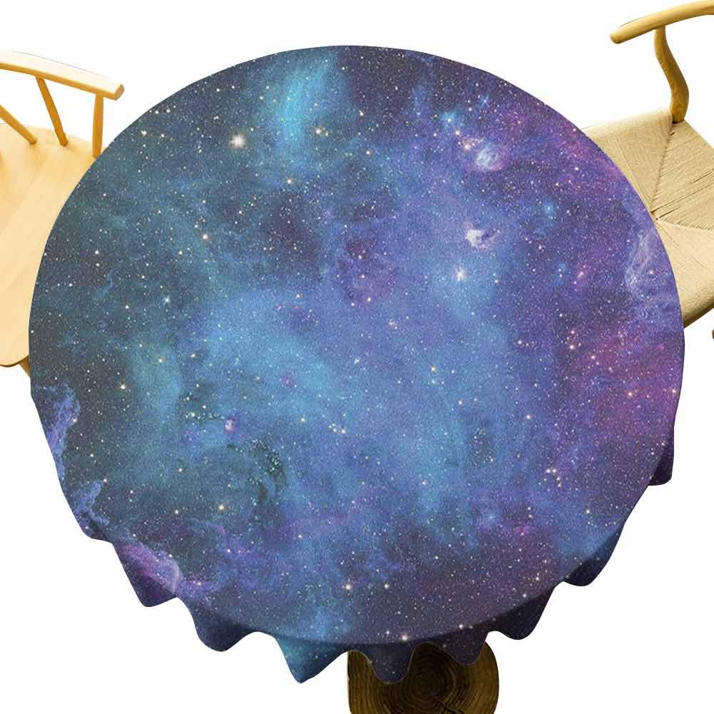 35 Inch Round Outer Space Tablecloth - Galaxy Stars Celestial Astronomic Planets Milky Way Design for Camping, Holiday & Party Decorations (Navy Purple)