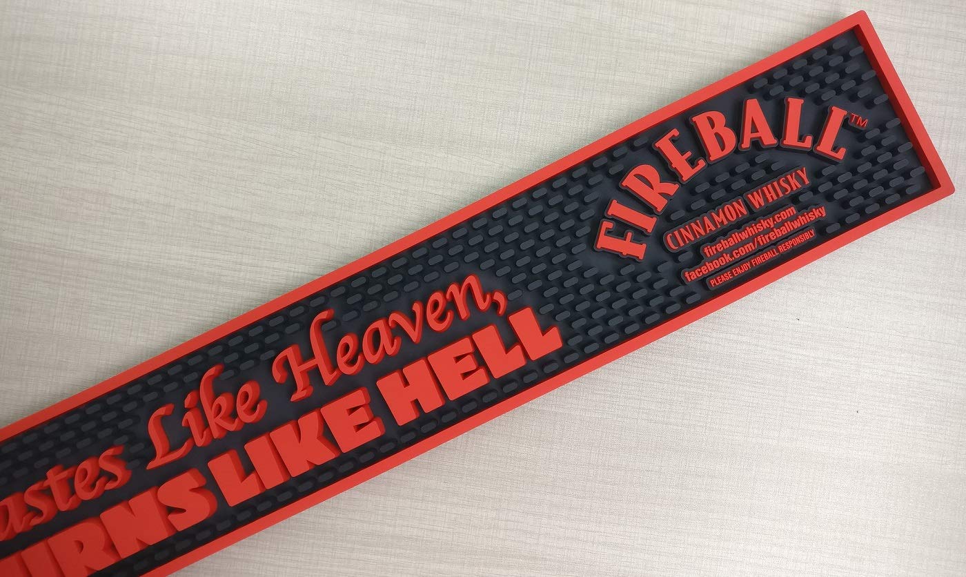 Fireball Cinnamon Whiskey Bar Mat - Non-Slip Spill Proof Drip Tray for Professional & Home Bars - Perfect for Whiskey, Beer & Cocktail Serving Areas