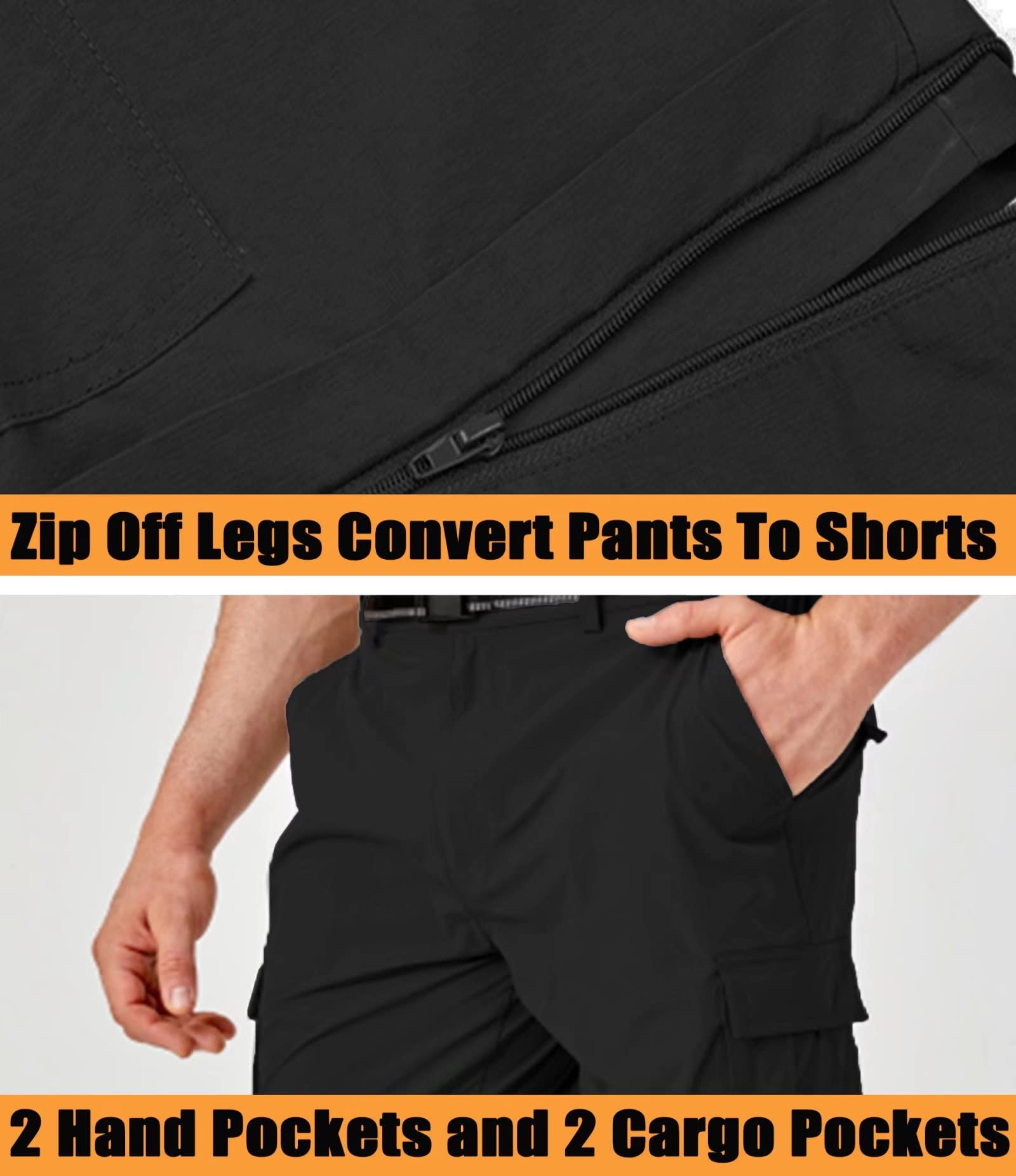 MAGCOMSEN Men's Hiking Pants with 5 Large Pockets - Convertible Zip-Off Quick Dry Lightweight Outdoor Cargo Pants for Hiking, Fishing & Work | Durable & Comfortable for All-Day Adventures