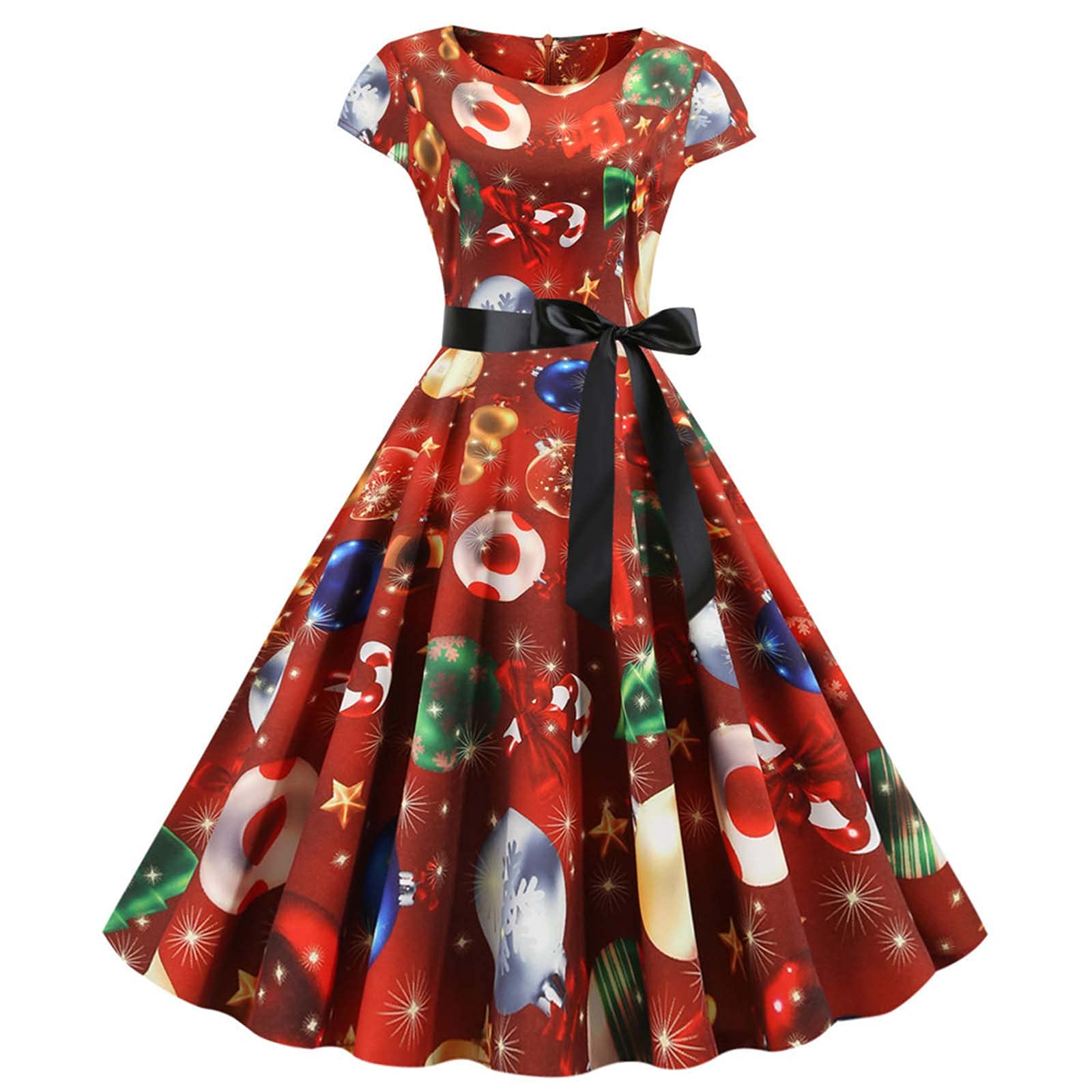 Bidobibo Women's Christmas Party Dress - Vintage Cap Sleeve A-Line Cocktail Dress with Bow Tie Detail | Perfect for Holiday Parties, Office Celebrations & Festive Gatherings