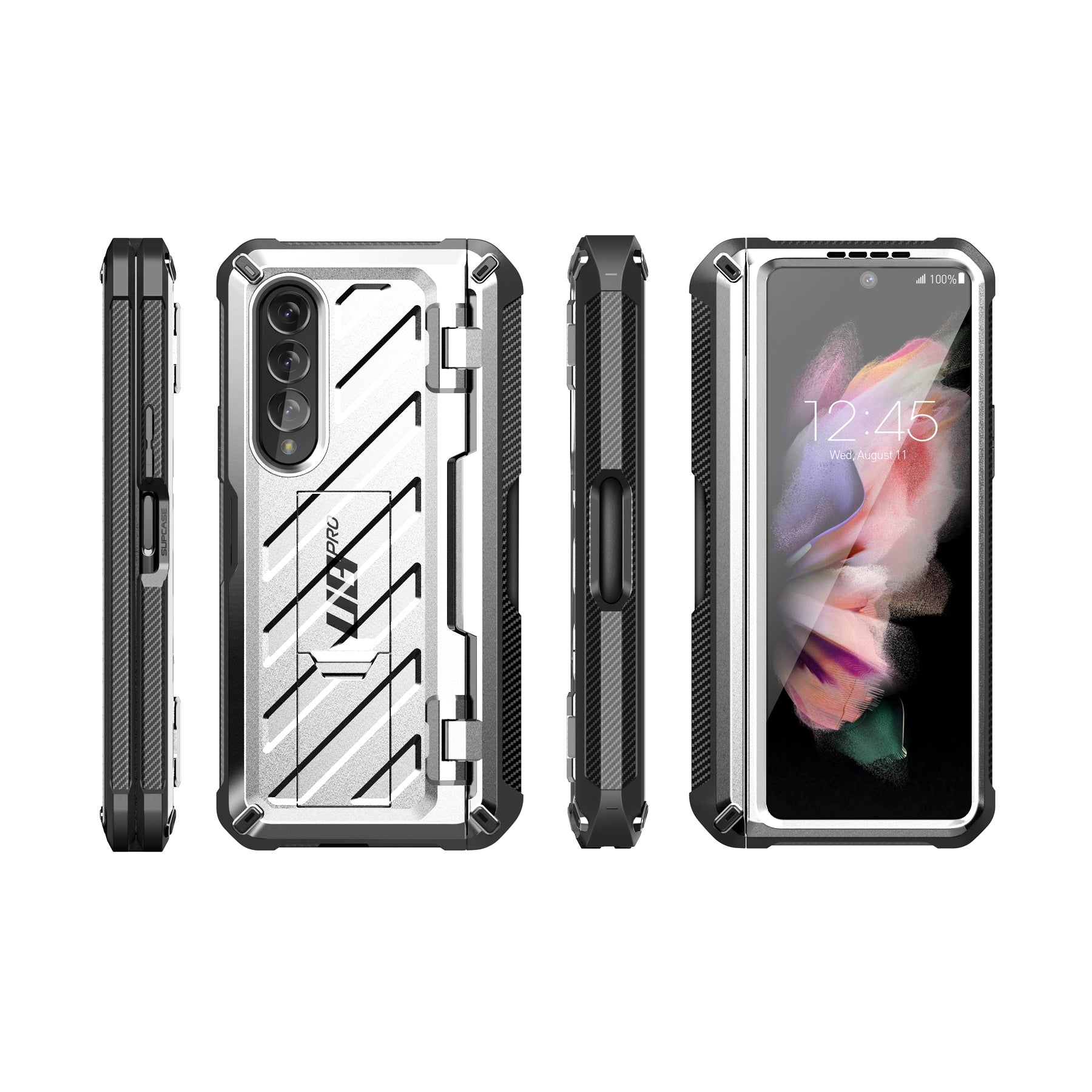 Samsung Galaxy Z Fold 3 Unicorn Beetle Pro Rugged Protective Case with S Pen Holder - Shockproof & Durable Cover for Work & Outdoor Activities (Silver)