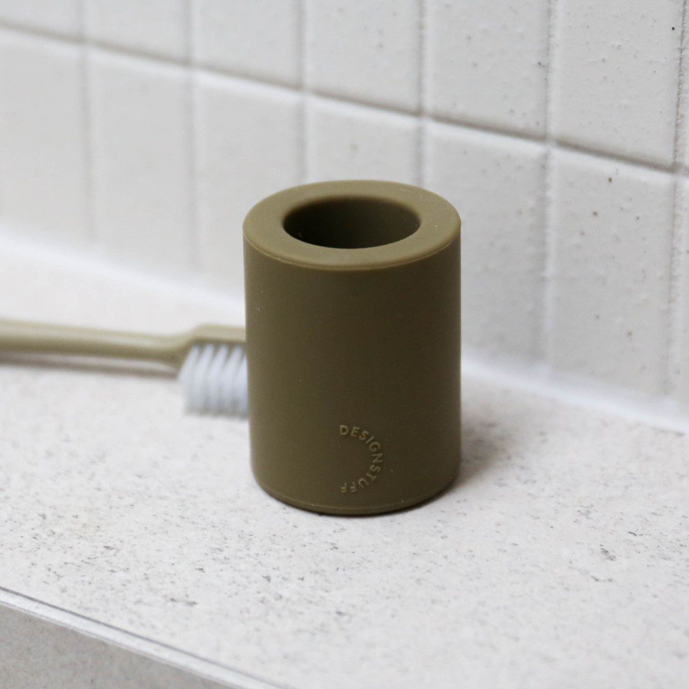 DESIGNSTUFF Toothbrush Holder - Modern Khaki Bathroom Organizer for Countertop or Wall Mount | Perfect for Home, Apartment, Dorm & Travel Use