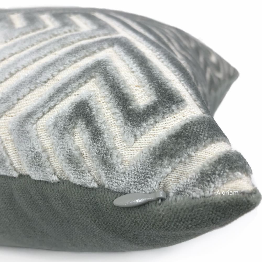Delphi Cloud Gray Greek Key Cut Velvet Pillow Cover - Luxury Decorative Throw Pillow Case for Sofa, Bed & Home Decor - 18x18 Inches