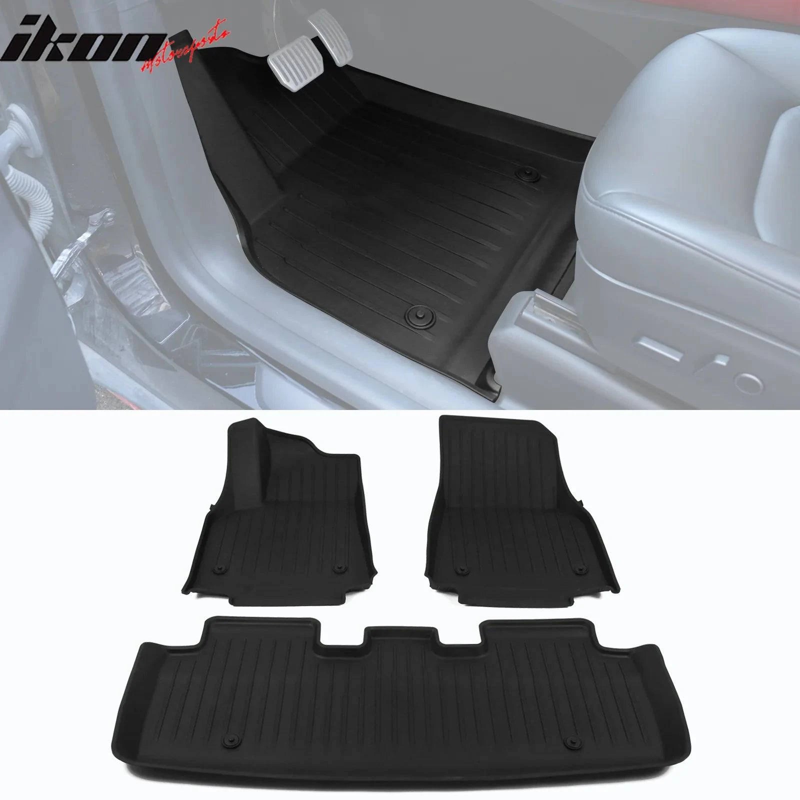 IKON 3D All-Weather Floor Mats for Tesla Model Y 2020-2024 - TPE Molded Protection Pad, Black Car Floor Liners - Perfect for Daily Commute, Road Trips & Winter Protection