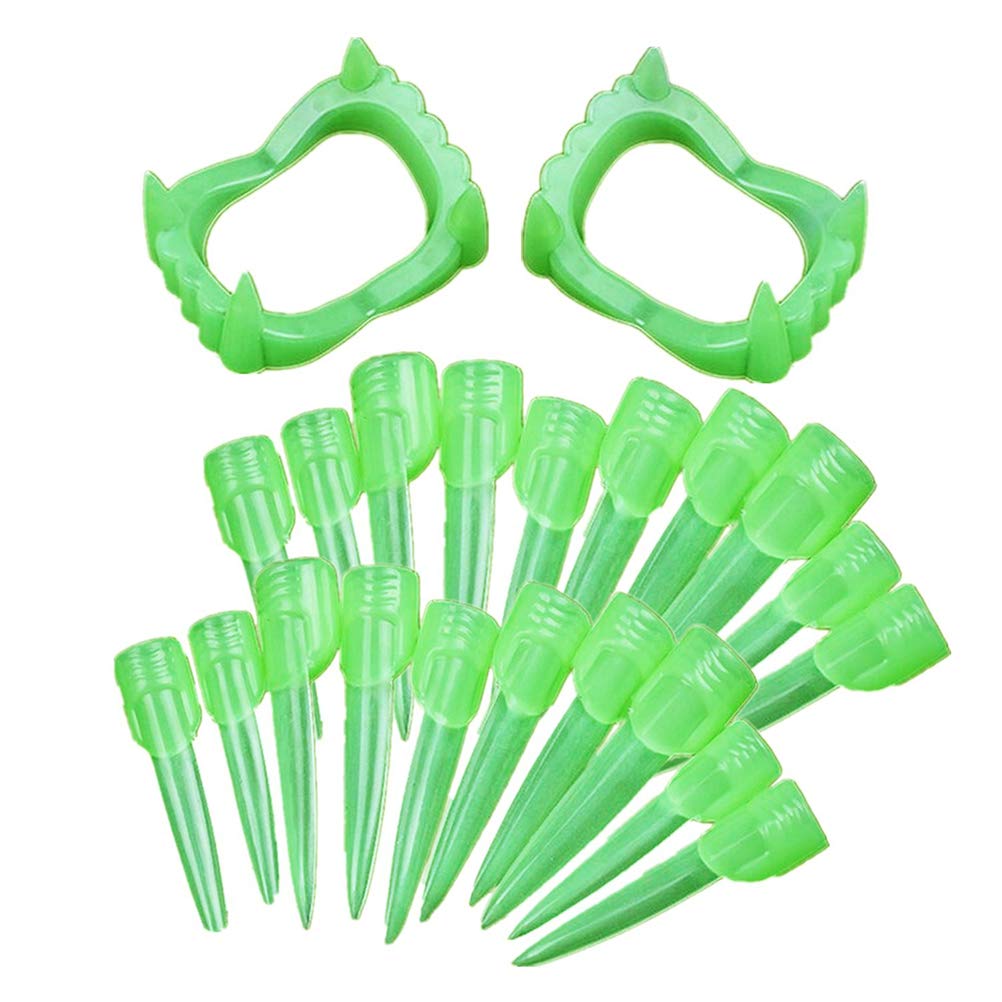22pcs Glow in the Dark Vampire Teeth & Fake Nails Set - Halloween Costume Accessories (2 Teeth + 20 Nails) for Party, Cosplay & Scary Makeup