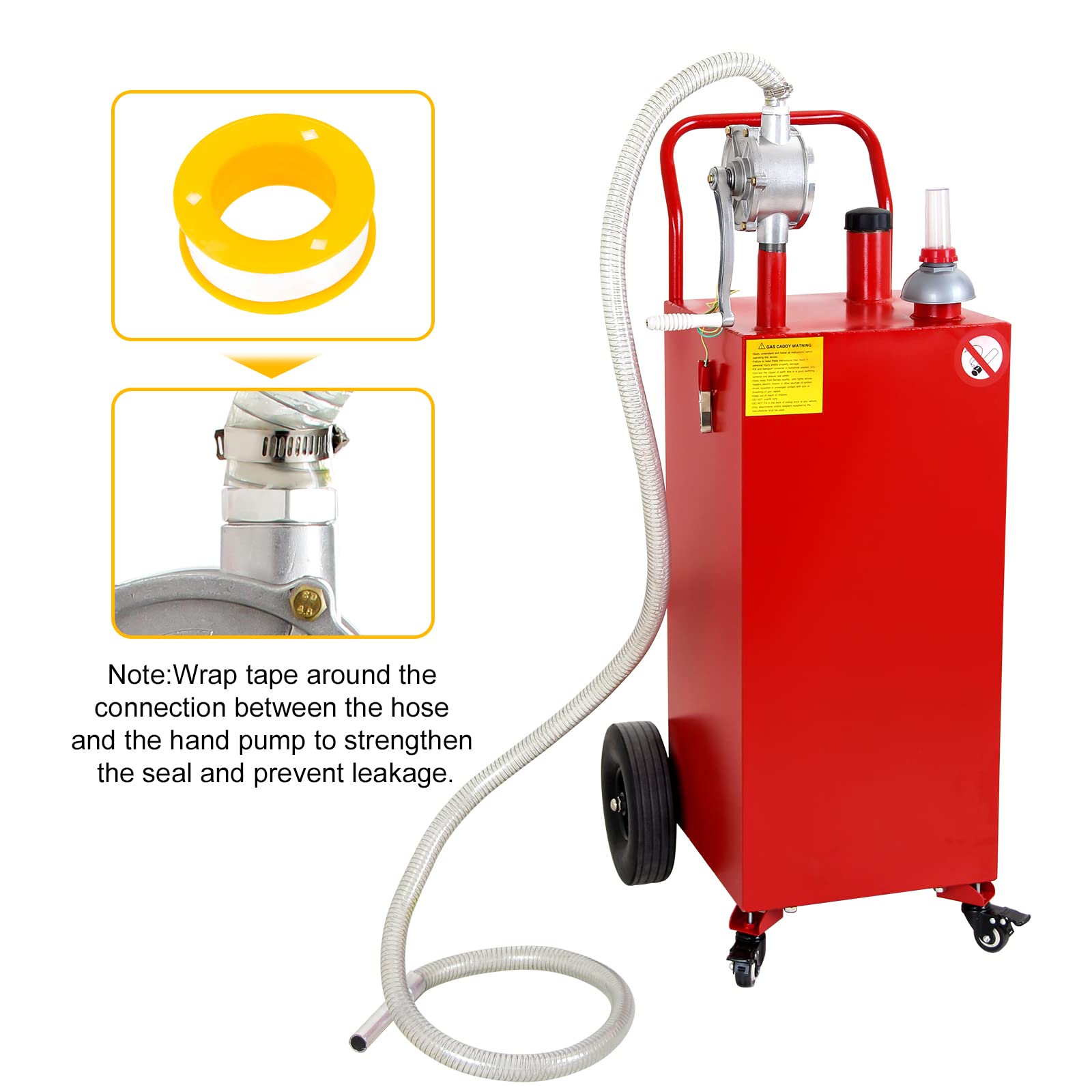 30 Gallon Portable Gas Caddy with Pump - 4 Wheel Rolling Fuel Storage Tank for Gasoline & Diesel - Heavy Duty Rubber Wheels for Cars, Lawn Mowers, ATVs, Boats, Motorcycles (Red) - Ideal for Garage, Farm, Construction Sites & Outdoor Equipment Fueling