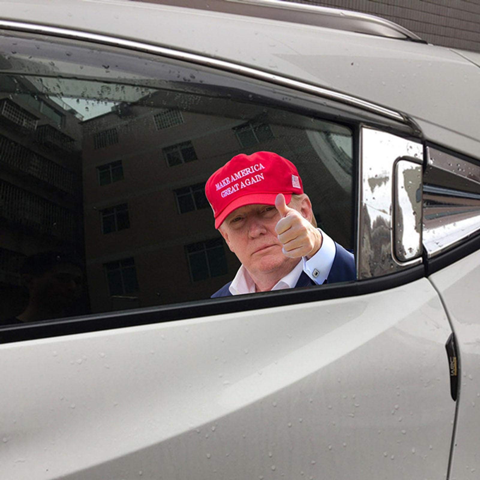 Waterproof Donald Trump Car Window Stickers - No Residue PVC Bumper Decals for Vehicles | Left & Right Reflective Auto Cling | Funny Political Decoration for Cars, Trucks & SUVs - Perfect for Campaigns, Rallies & Conservative Pride