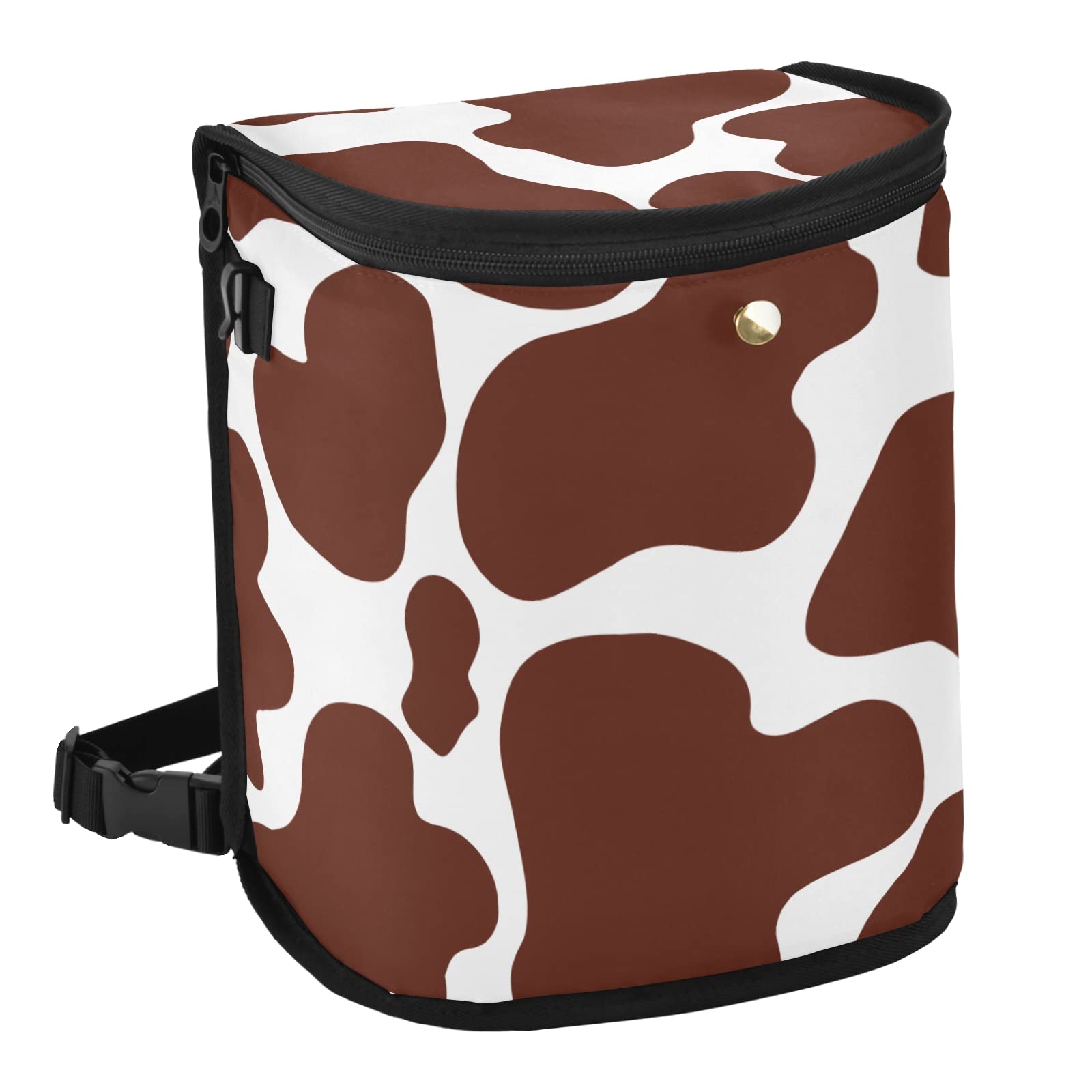JUNZAN Leakproof Hanging Car Trash Can with Lid - Brown Cow Print Design for Minivan, Truck, Van & SUV - Perfect for Road Trips, Commuting & Family Travel