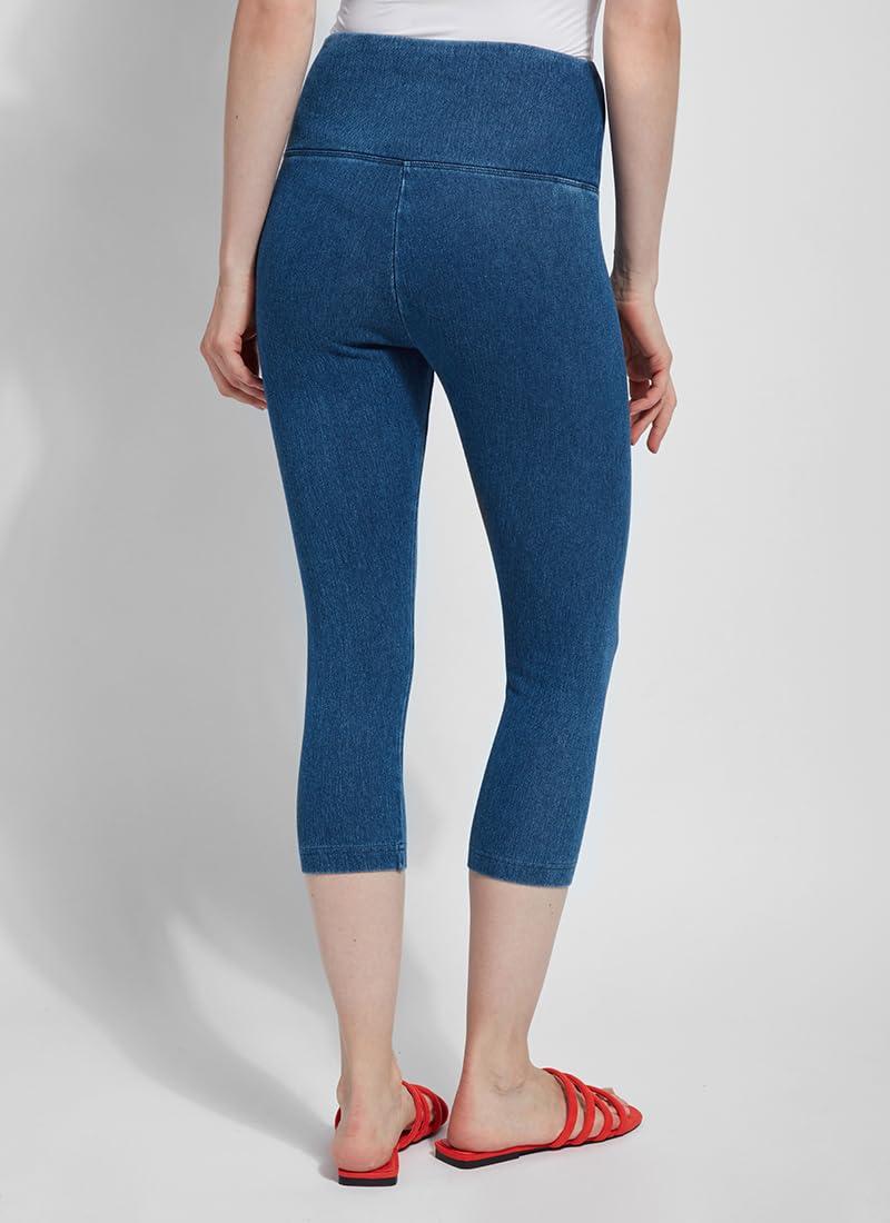 Lyssé Women's Plus Size Denim Capri Leggings - Stretchy Soft Jeggings in Mid Wash (Size 2X) | Comfortable Casual Wear for Everyday Outfits & Summer Fashion