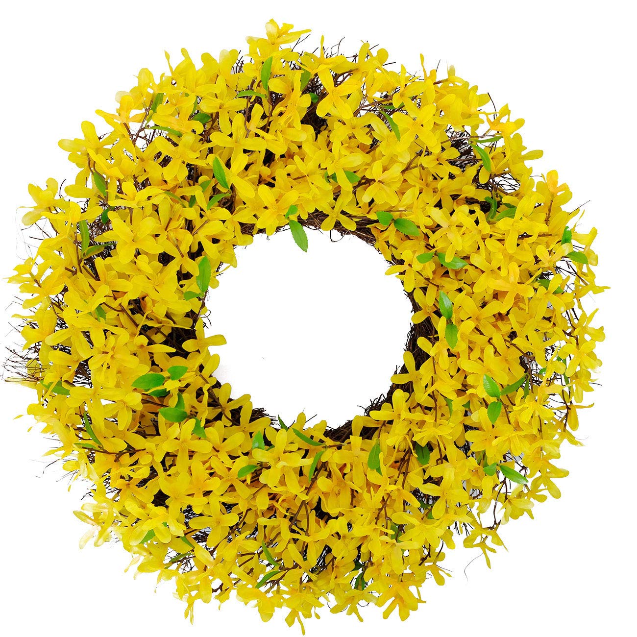 25 Inch Yellow Forsythia Flower Wreath for Front Door - Farmhouse Rustic Spring Summer Decor - Artificial Floral Wreath for Year Round Home Decor - Perfect for Easter, Mother's Day & Front Porch Decoration