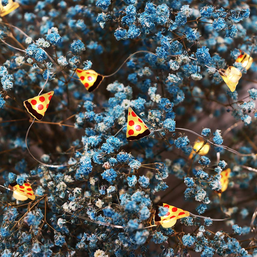 20 LED Pizza Copper String Lights - Battery Operated Waterproof Fairy Lights for Christmas, Birthday Party, Holiday & Summer Decor - Perfect for Indoor/Outdoor Pizza Themed Parties, Restaurants & Backyard Decorations