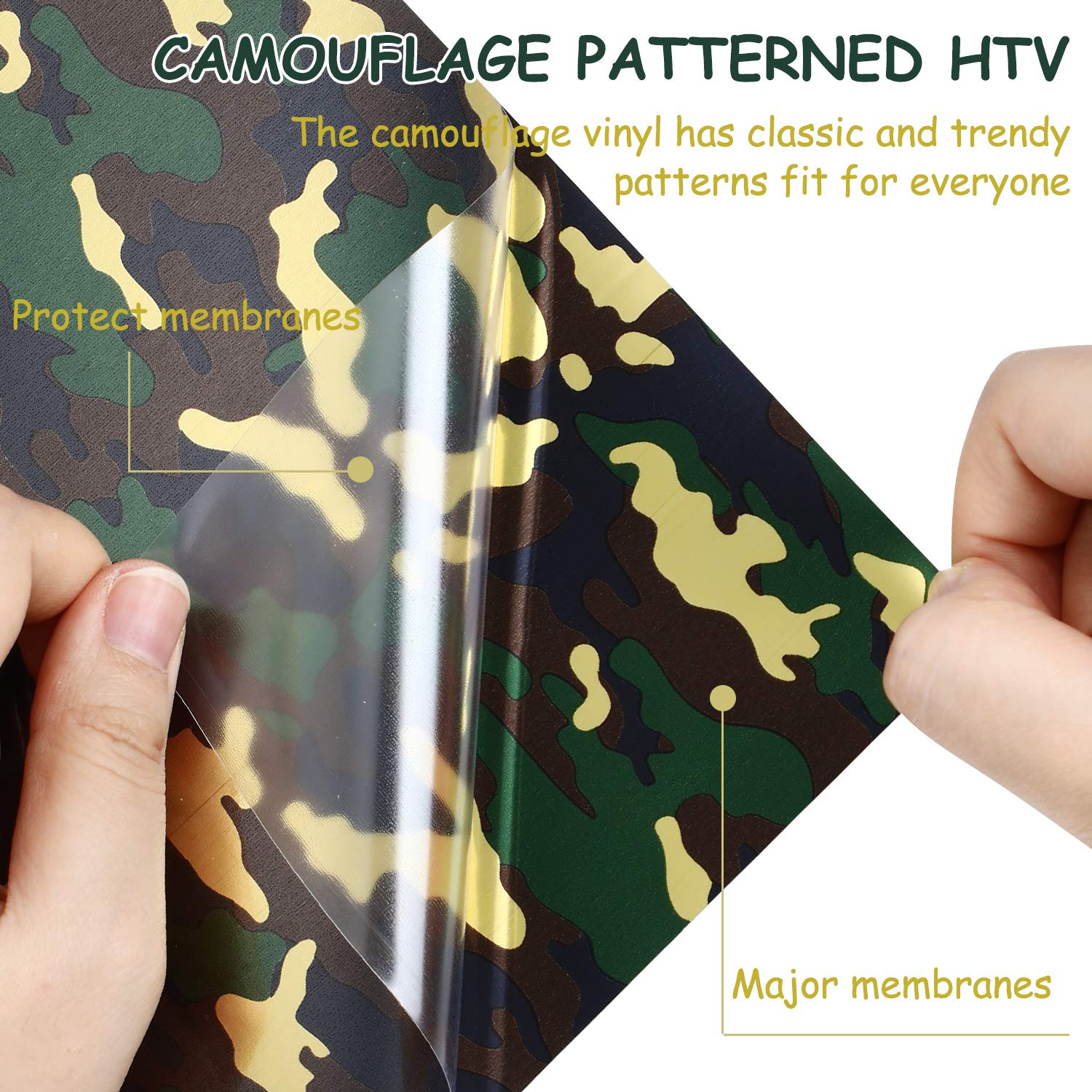 Outus 8 Sheets Camo Iron-On Vinyl - Camouflage HTV Heat Transfer Vinyl for T-Shirts, Hats & DIY Crafts (12