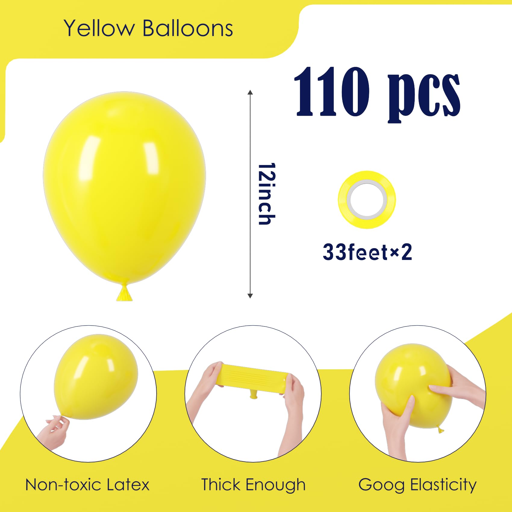 110pcs 12 Inch Yellow Latex Balloons - Bulk Party Balloons for Graduation, Wedding, Birthday, Gender Reveal, Baby Shower & Anniversary - Sunflower & Honeybee Theme Party Decorations - Perfect for Indoor & Outdoor Celebrations