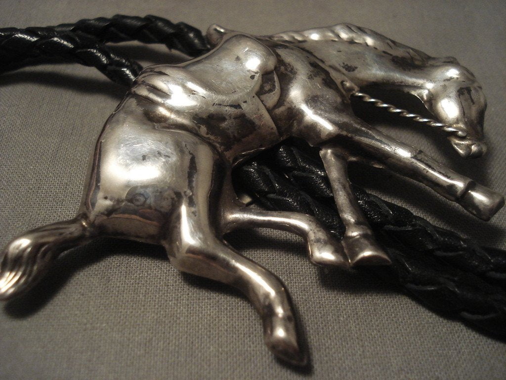 Vintage Navajo Silver Bolo Tie - Handcrafted Native American Jewelry with Grazing Horse Design | Perfect for Western Fashion, Cowboy Outfits & Cultural Events