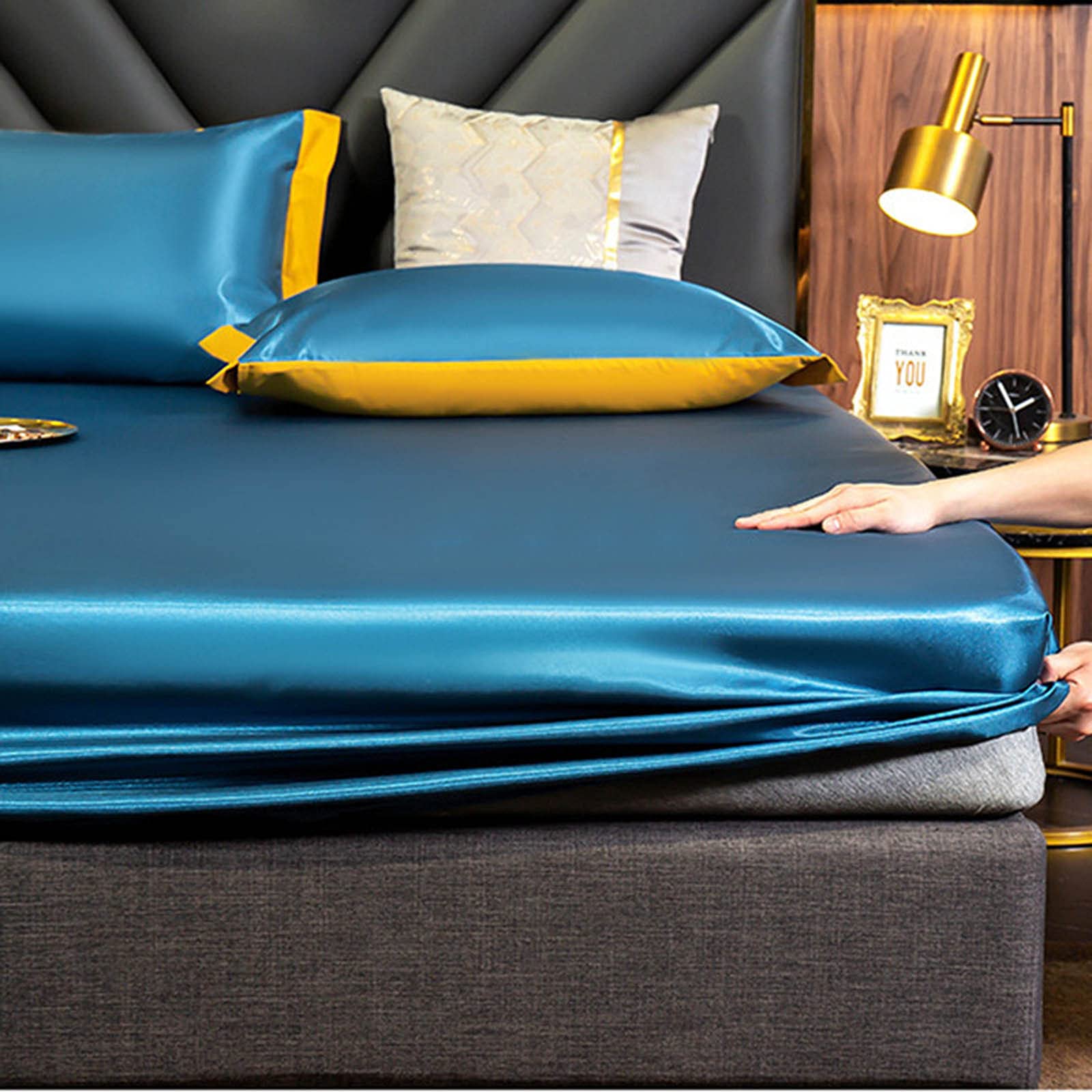 Queen Size Cooling Bed Sheets - Ice Silk Soft & Breathable Fitted Sheet Set for Hot Sleepers - Cold Feeling Silky Bedding for Bedroom, Apartment & Hotel Use - Perfect for Adults & Kids Sleeping or Afternoon Nap (Blue)