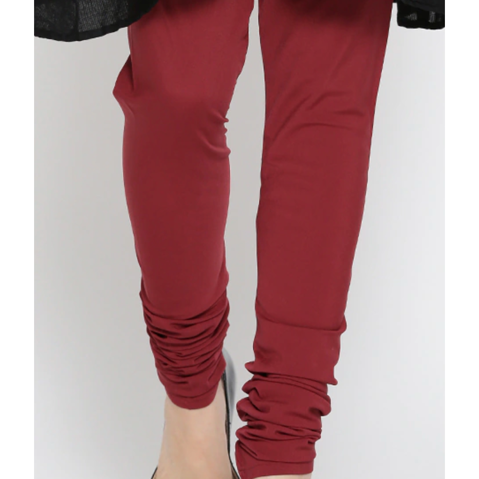 Maroon Leggings for Women - Stretchy Comfortable Yoga Pants, Churidar Style - Perfect for Workout, Yoga, Lounge & Daily Wear