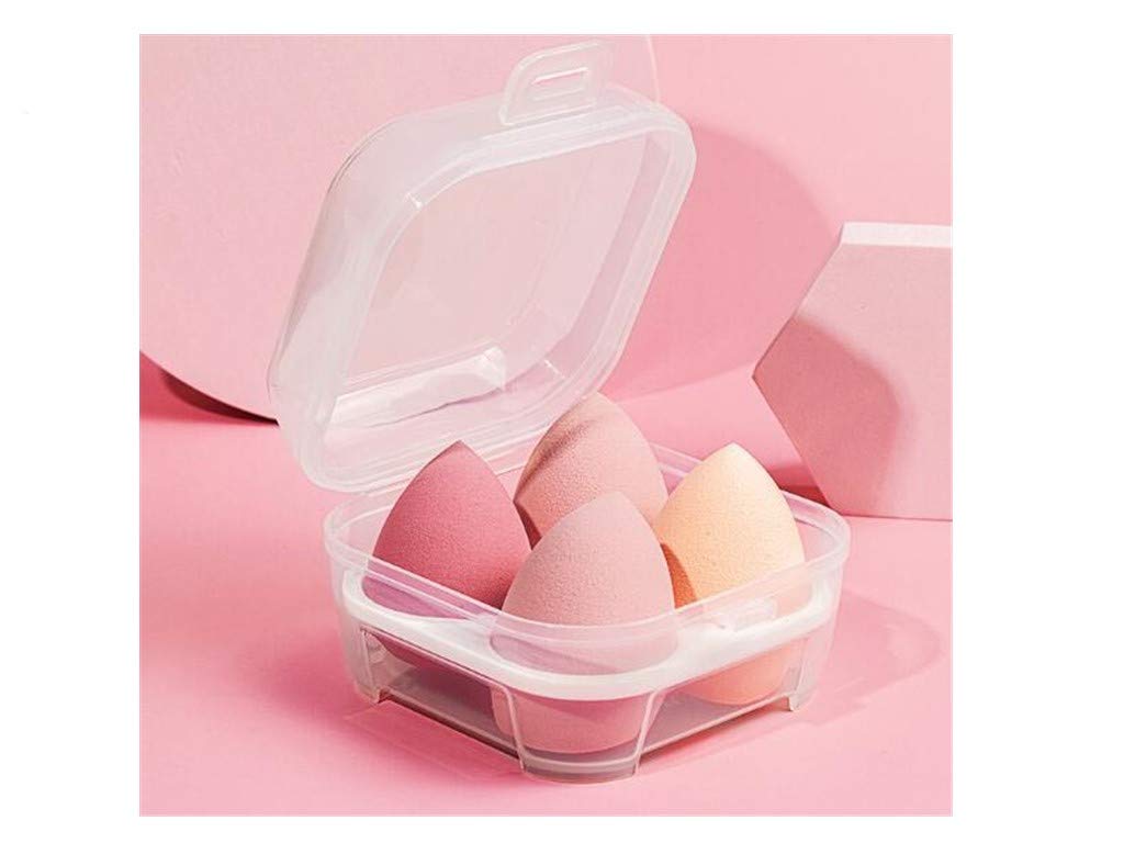 4 Pcs Makeup Sponge Set - Dry & Wet Use Beauty Blender for Liquid, Cream & Powder Foundation - Includes Egg Holder Box - Perfect for Flawless Makeup Application & Travel