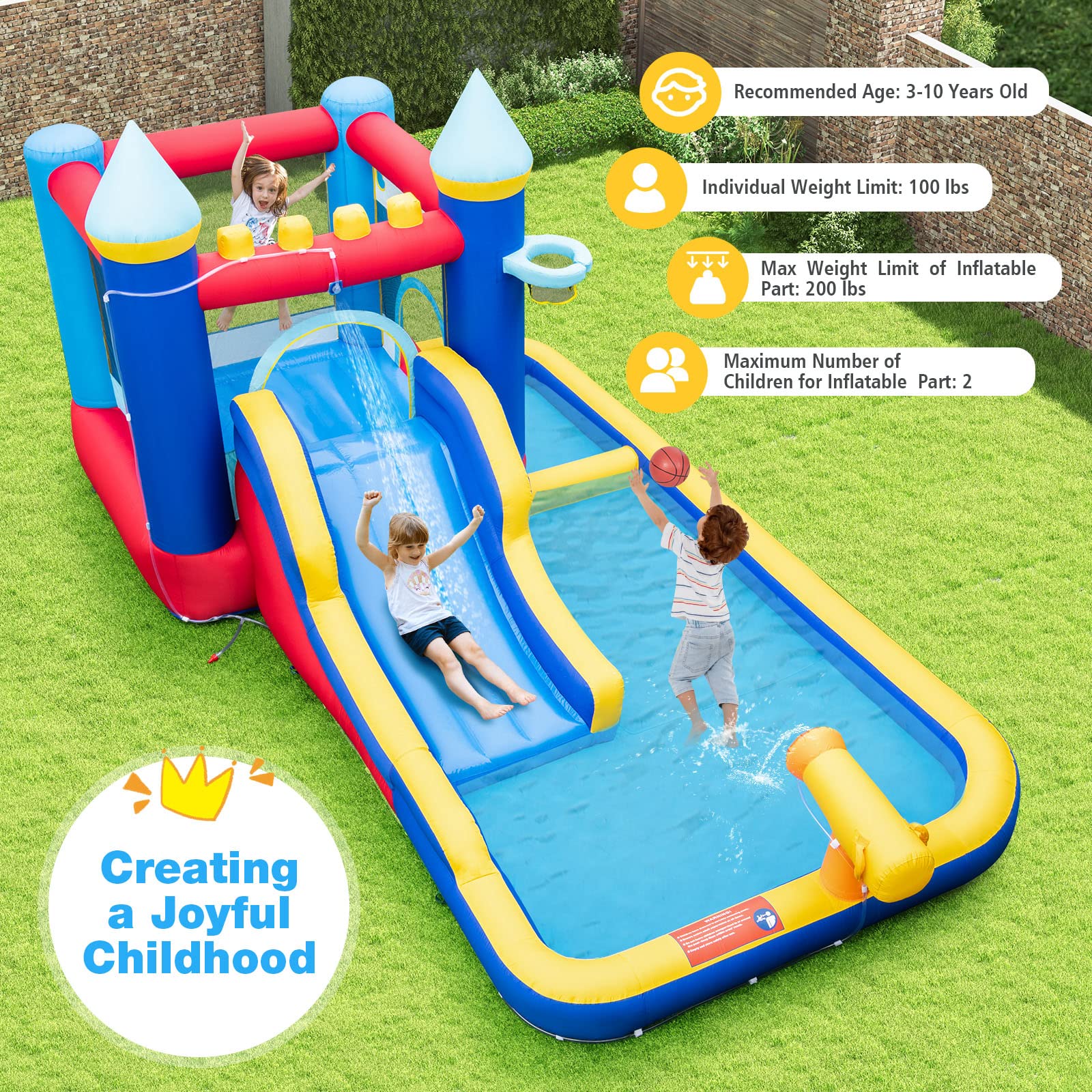 BOUNTECH Inflatable Water Slide with Ball Pit - 735W Blower Included - Kids Bounce House for Outdoor Backyard Parties, Summer Fun, Birthday Gifts & Water Play Activities