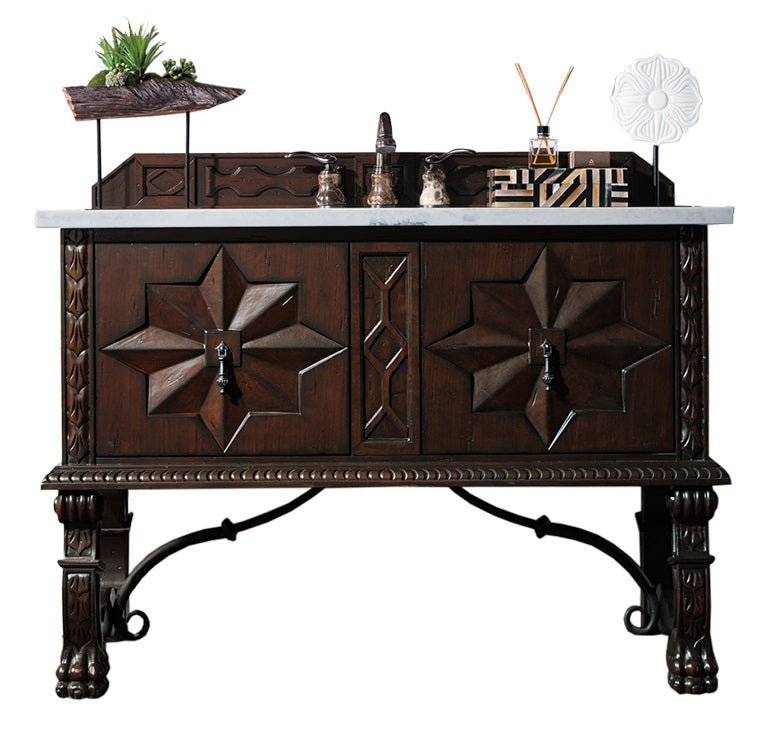 Balmoral 48 Inch Antique Walnut Bathroom Vanity with 3CM Arctic Fall Solid Surface Top - Perfect for Modern Farmhouse & Traditional Bathroom Designs