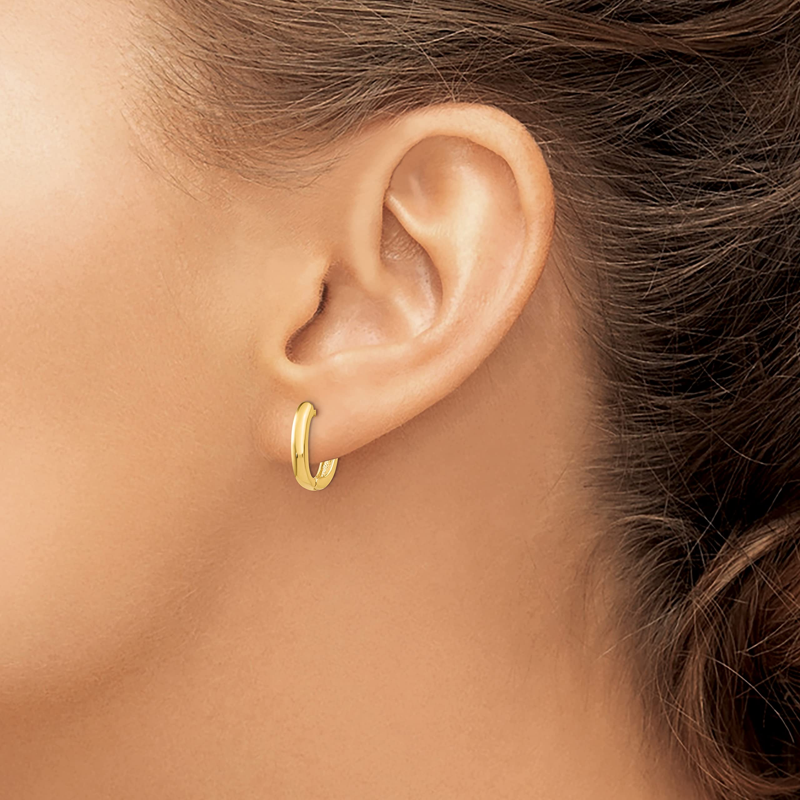 14K Solid Yellow Gold Oval Hinged Huggie Small Mini Hoop Earrings for Women - Dainty Everyday Jewelry for Work, Date Night & Special Occasions