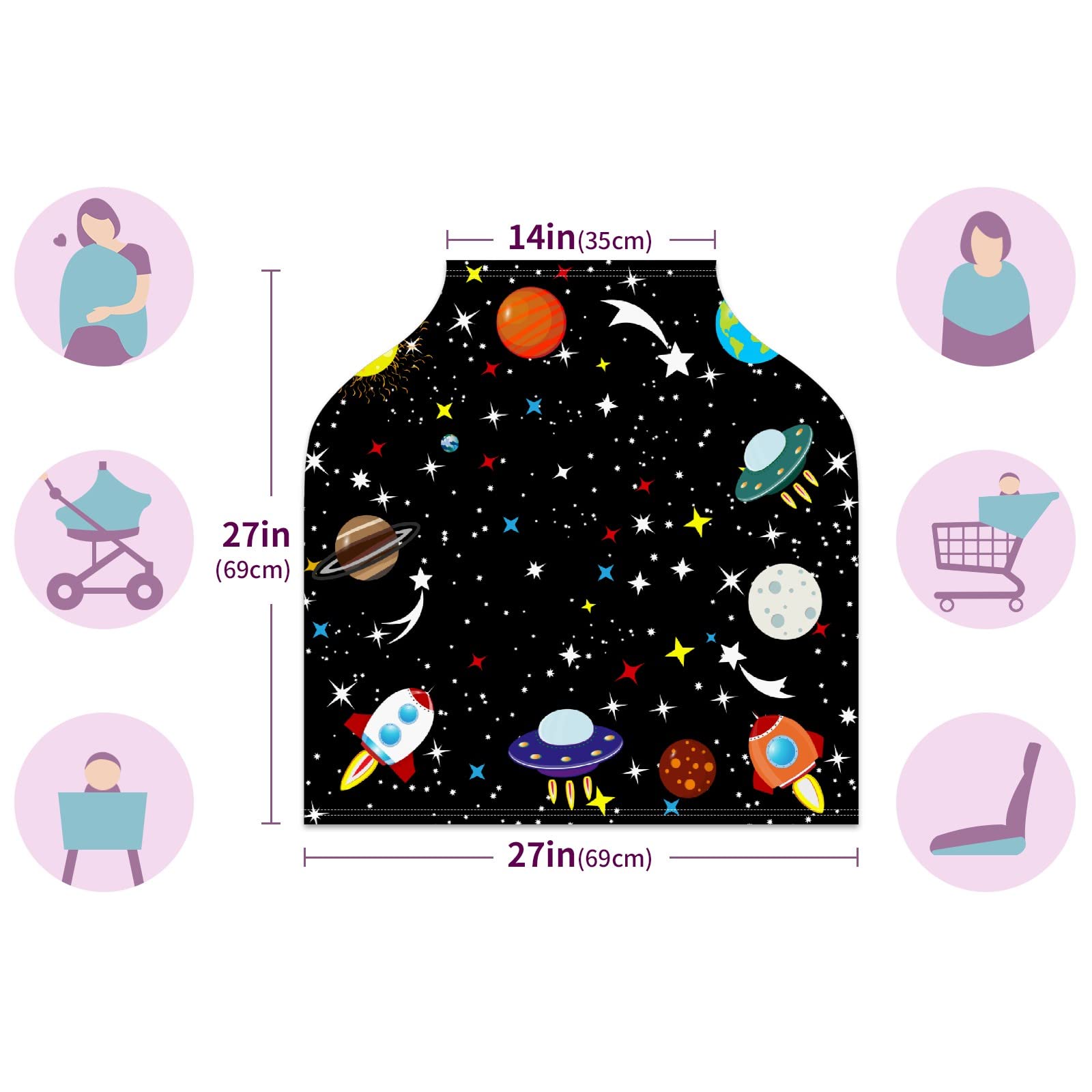 **Cartoon Rocket Spaceship Baby Car Seat Cover - Soft Stretchy Nursing Cover & Infant Car Canopy for Boys & Girls - Perfect for Strollers, Breastfeeding, and Outdoor Adventures**