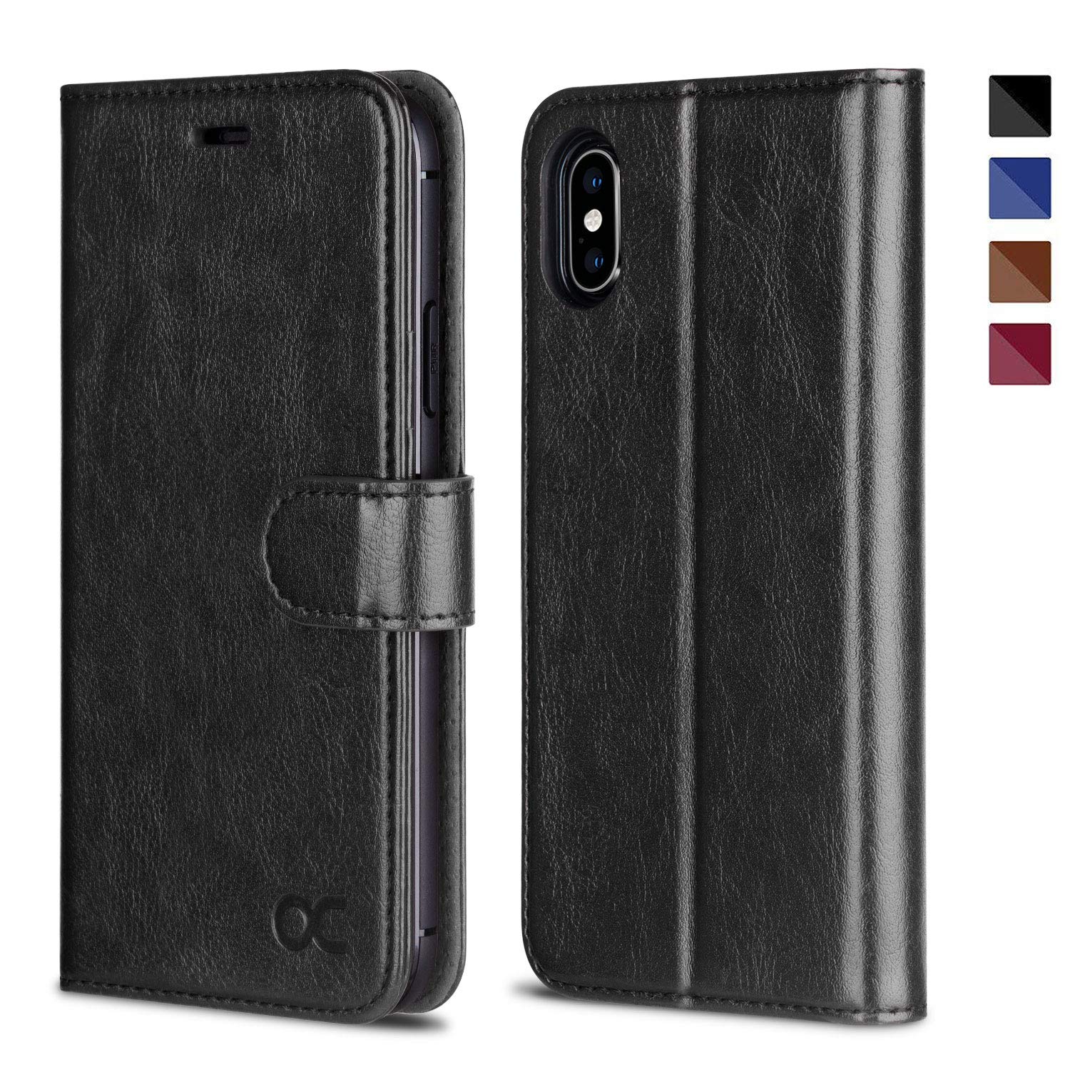 Premium Leather Wallet Case for iPhone X/10 with Wireless Charging, Card Slots & Kickstand - Slim Flip Cover for Cards & Cash | Perfect for Travel, Work & Daily Use (Black)