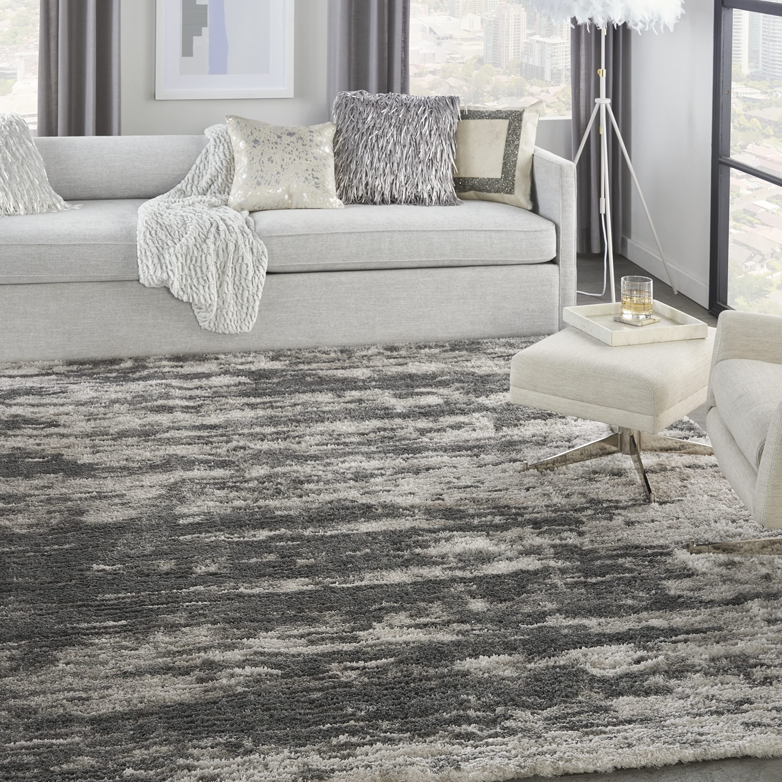 Nourison Luxurious Shag Charcoal/Ivory 8x10 Area Rug - Soft Plush, Easy Clean, Non-Shedding - Perfect for Bedroom, Living Room, Dining Room & Kitchen Decor | Cozy Home & Office Floor Covering