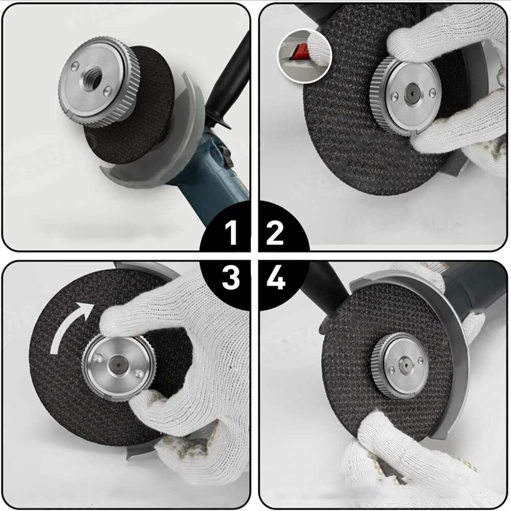 M14 Quick Release Flange Nut for Angle Grinder - Self Tightening Quick Clamping Fast Locking Nut Kit Compatible with Dewalt, Milwaukee, Bosch (Grey Silver) - Perfect for Metal Cutting, Grinding & Polishing Projects