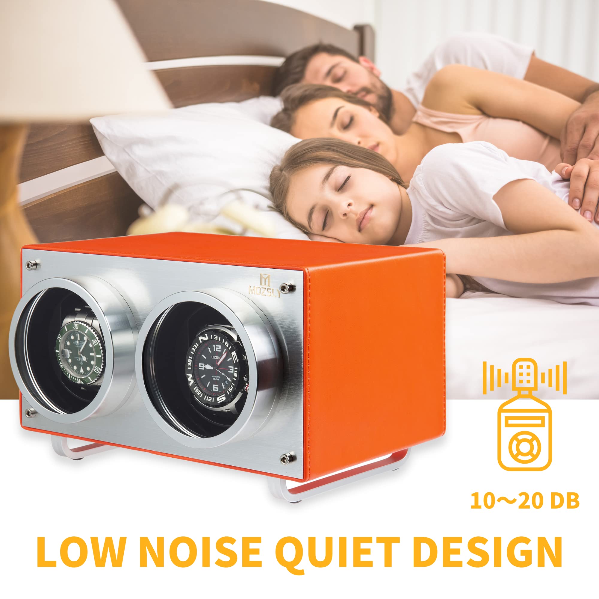 MOZSLY Double Automatic Watch Winder with Quiet Motor - PU Leather Storage Box for Men's Luxury Watches | Perfect for Travel, Home Display & Watch Collection Care